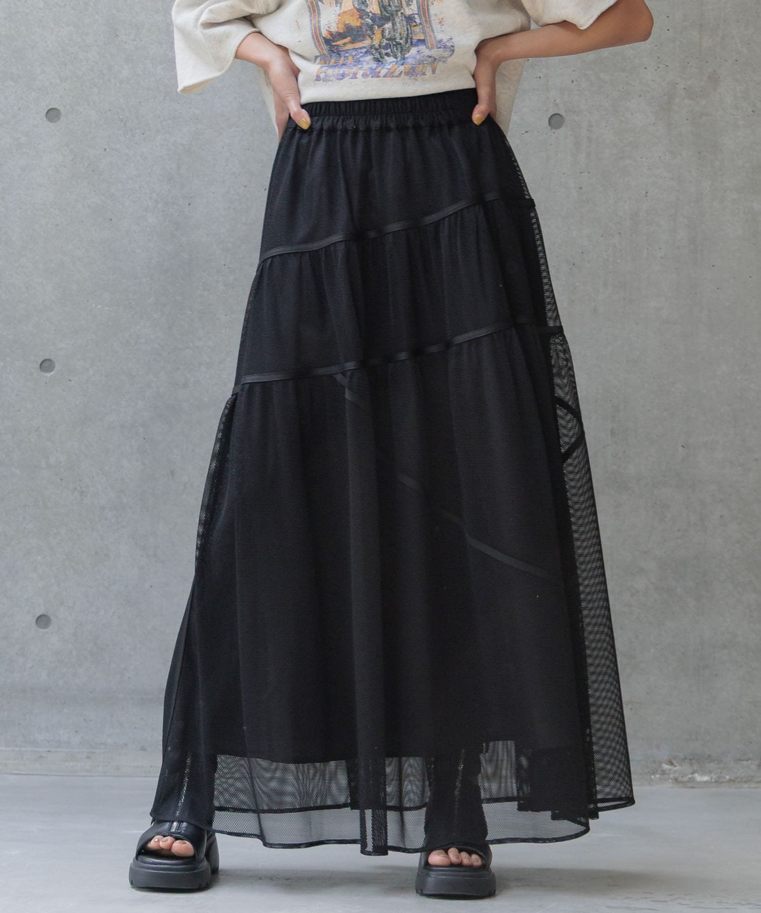 【ページボーイ/PAGEBOY】のキリカエメッシュスカート インテリア・キッズ・メンズ・レディースファッション・服の通販 founy(ファニー) 　ファッション　Fashion　レディースファッション　Fashion for Women　スカート　Skirts　おすすめ　Recommended / Our Picks　アシンメトリー　Asymmetrical Style　ギャザー　Gathered, Ruffled　ストライプ　Stripe, Striped Pattern　ターコイズ　Turquoise, Blue-Green　ティアードスカート　Tiered Skirt, Flounced Skirt　ペチコート　Petticoat, Underskirt　メッシュ　Mesh, Net Fabric　ブラック09|ID: prp329100004574843 ipo3291000000032725245