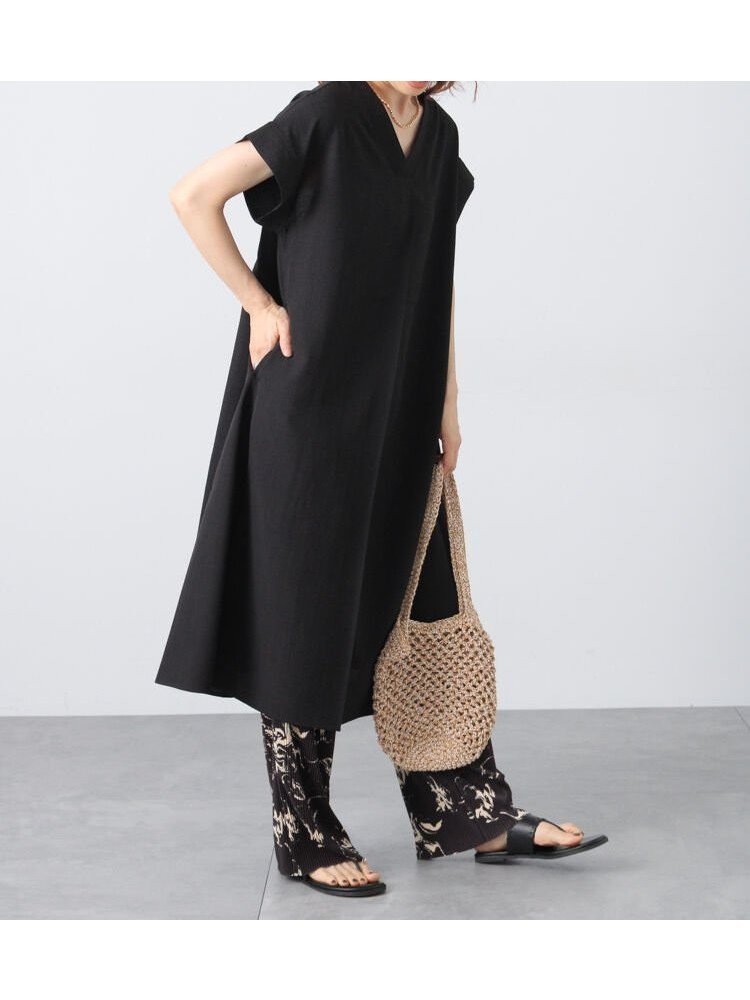 【テチチ/Te chichi】の【接触冷感】麻調サックワンピース インテリア・キッズ・メンズ・レディースファッション・服の通販 founy(ファニー) 　ファッション　Fashion　レディースファッション　Fashion for Women　ワンピース　Dresses　エレガント 上品　Elegant　ブラック|ID: prp329100004575048 ipo3291000000033024579