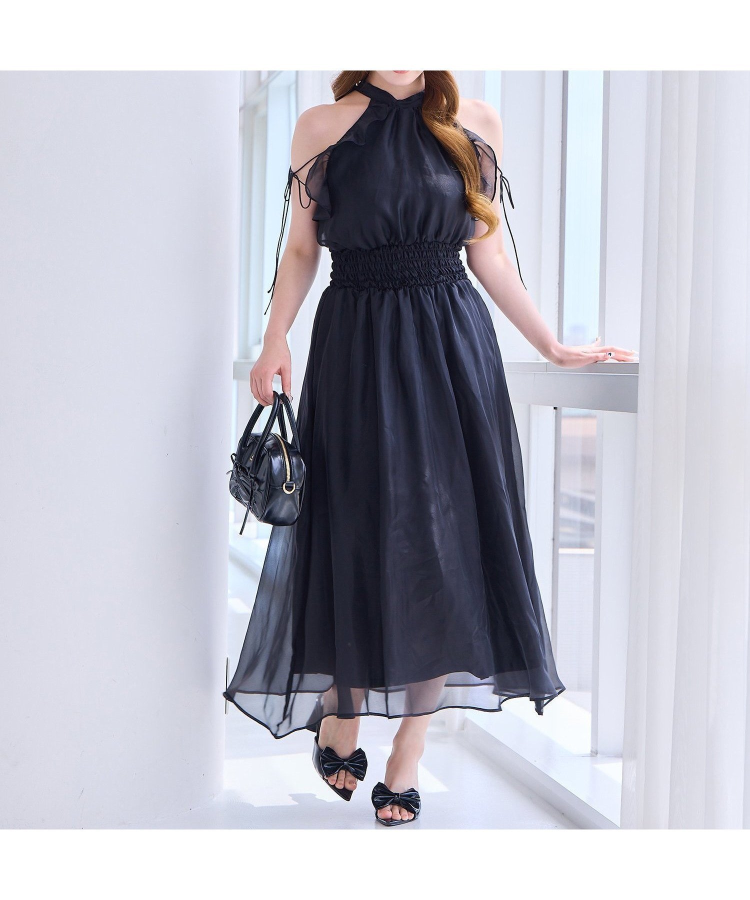 【ナイスクラップ/NICE CLAUP】の【Fluffy Romance collection】アメスリロングワンピース インテリア・キッズ・メンズ・レディースファッション・服の通販 founy(ファニー) 　ファッション　Fashion　レディースファッション　Ladies' Fashion Online　ワンピース　Dress　2025年　2025　2025春夏・S/S　Ss,Spring/Summer,2025　おすすめ　Recommend　ガーリー　Girly　サンダル　Sandals　シャーリング　Shirring　シューズ　Shoes　バレエ　Ballet　フィット　Fit　フェミニン　Feminine　フリル　Frills　リボン　Ribbon　ロング　Long　夏　Summer　ブラック|ID: prp329100004575072 ipo3291000000032564883