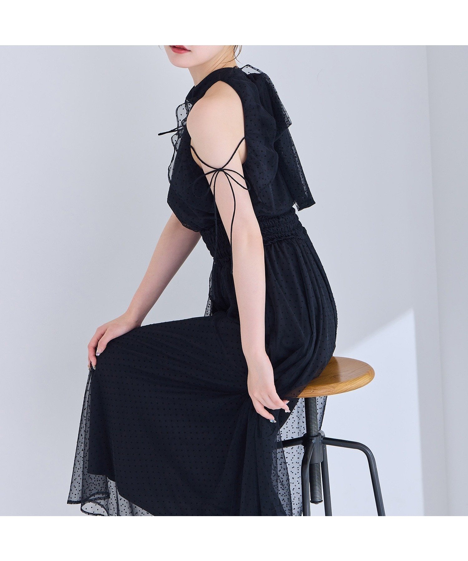 【ナイスクラップ/NICE CLAUP】の【Fluffy Romance collection】アメスリロングワンピース インテリア・キッズ・メンズ・レディースファッション・服の通販 founy(ファニー) 　ファッション　Fashion　レディースファッション　Ladies' Fashion Online　ワンピース　Dress　2025年　2025　2025春夏・S/S　Ss,Spring/Summer,2025　おすすめ　Recommend　ガーリー　Girly　サンダル　Sandals　シャーリング　Shirring　シューズ　Shoes　バレエ　Ballet　フィット　Fit　フェミニン　Feminine　フリル　Frills　リボン　Ribbon　ロング　Long　夏　Summer　ブラック系その他|ID: prp329100004575072 ipo3291000000032564885