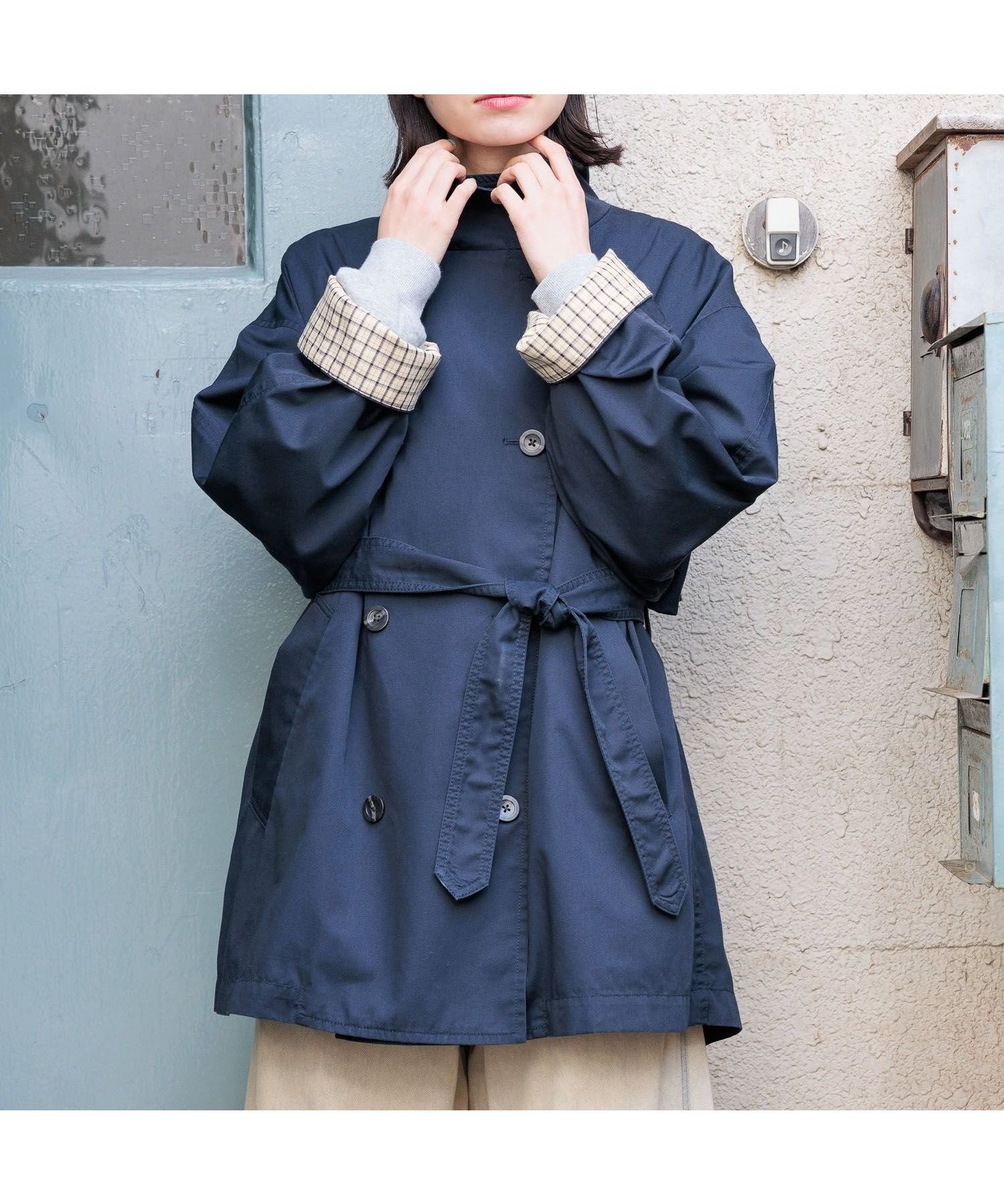 【ニコアンド/niko and】のスタンドトレンチコート インテリア・キッズ・メンズ・レディースファッション・服の通販 founy(ファニー) 　ファッション　Fashion　レディースファッション　Fashion for Women　アウター　Coat / Outerwear Collection　コート・ロングコート・ピーコート　Long Coats, Peacoats & More　トレンチコート / 春秋の定番アウター　Trench Coats　おすすめ　Recommended / Our Picks　スタンド　Stand Collar, Upright Stand　チェック　Check, Plaid, Tartan　トレンチ　Trench, Trench Coat　トレンド　Trend, Trending Now　フレンチ　French, French Style　マニッシュ　Mannish, Boyish　定番　Standard, Basic Item　春　Spring　ネイビー88|ID: prp329100004575092 ipo3291000000033456704