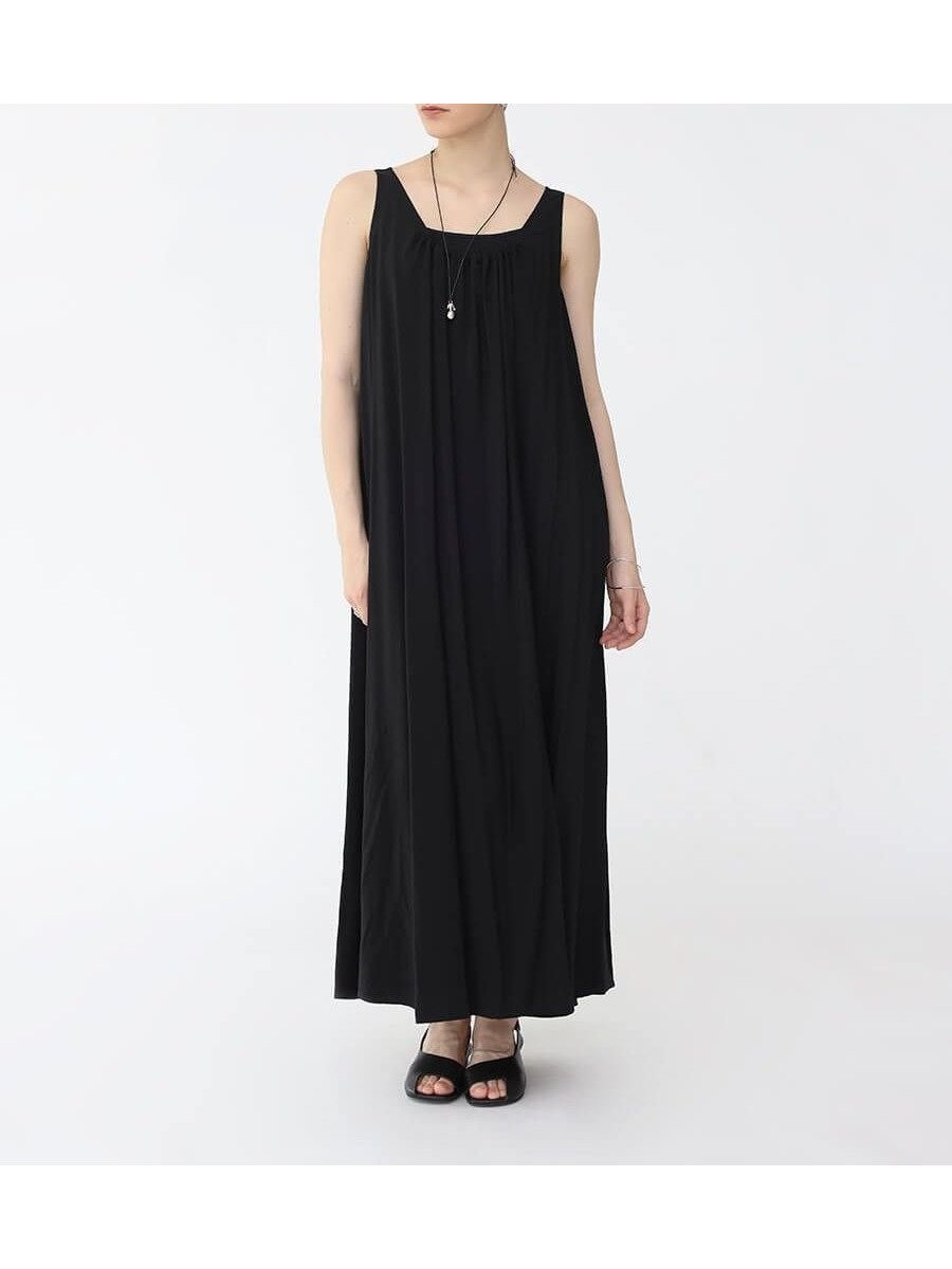 【ラシュッド/LASUD】のギャザーネックロングワンピース インテリア・キッズ・メンズ・レディースファッション・服の通販 founy(ファニー) 　ファッション　Fashion　レディースファッション　Fashion for Women　ワンピース　Dresses　おすすめ　Recommended / Our Picks　ギャザー　Gathered, Ruffled　ドレープ　Drape, Draping Fabric　フレア　Flare, Flared　ラウンド　Round, Round Neck　ロング　Long, Long-Length　エレガント 上品　Elegant　夏　Summer　ブラック|ID: prp329100004575096 ipo3291000000032709176