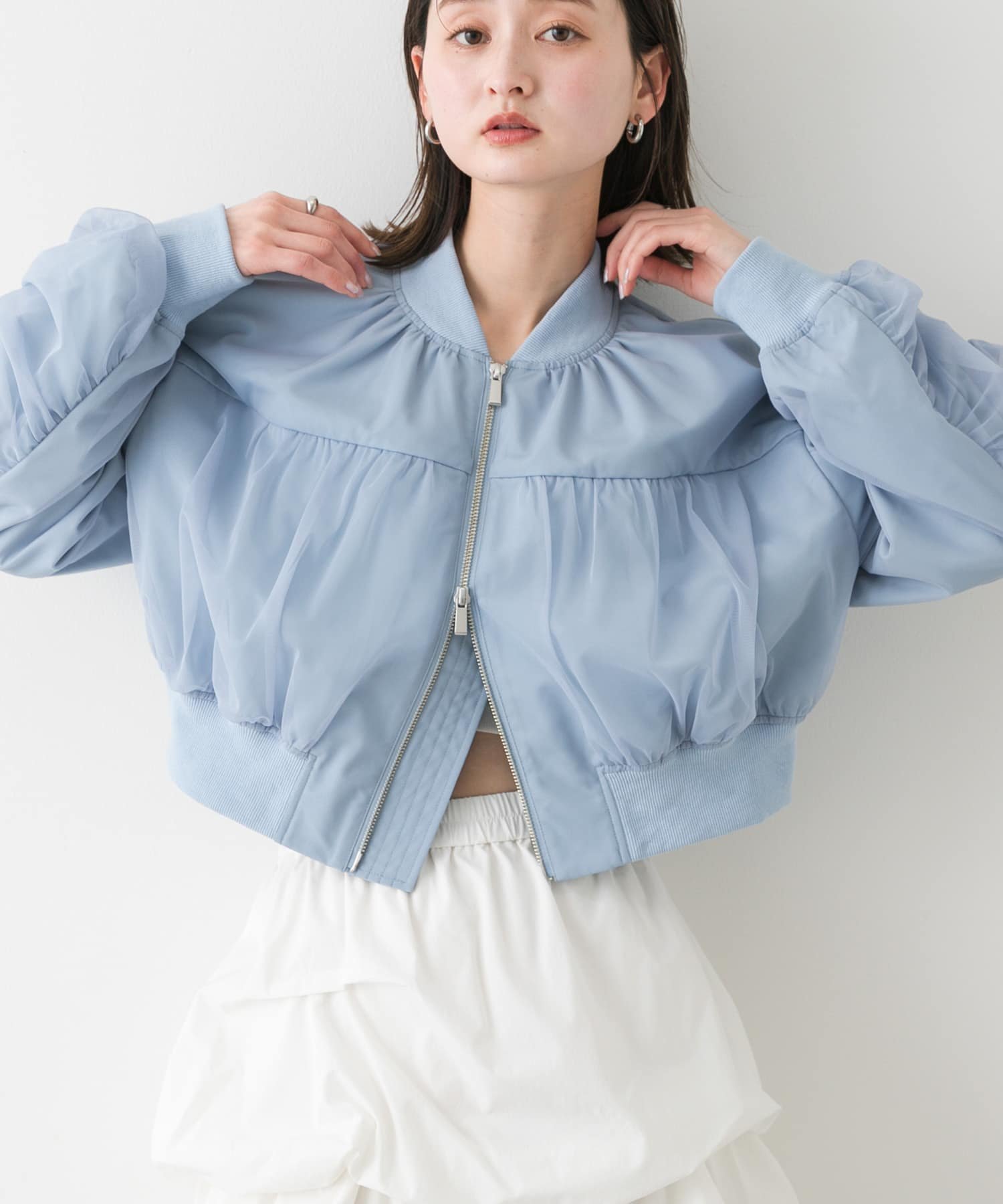【センスオブプレイス/SENSE OF PLACE by URBAN RESEARCH】のチュールレイヤードブルゾン インテリア・キッズ・メンズ・レディースファッション・服の通販 founy(ファニー) 　ファッション　Fashion　レディースファッション　WOMEN　アウター　Coat Outerwear　ブルゾン　Blouson/Jackets　2025年　2025　2025春夏・S/S　Ss,Spring/Summer,2025　ガウン　Gown　クロップド　Cropped　シアー　Sheer　スウェット　Sweat　チュール　Tulle　トレンド　Trend　今季　This Season　夏　Summer　春　Spring　S/S・春夏　Ss・Spring/Summer　L.BLUE|ID: prp329100004575110 ipo3291000000032391286