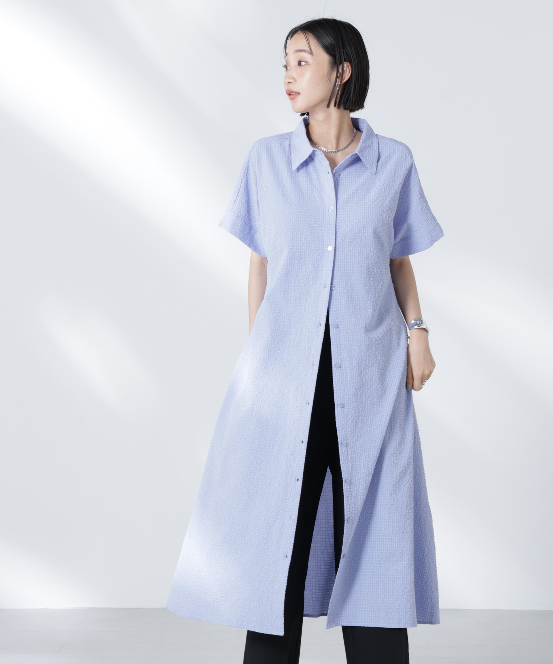 【ナノ ユニバース/nano universe】のサッカードルマンスリーブシャツワンピース 人気、トレンドファッション・服の通販 founy(ファニー) 　ファッション　Fashion　レディースファッション　Fashion for Women　ワンピース　Dresses　シャツワンピース / 1枚で着映えコーデ　Shirt Dresses　ウォッシャブル　Machine Washable　サッカー　Seersucker, Summer Fabric　シャツワンピ　Shirt Dress, Shirt One-Piece　シンプル　Simple, Minimal　フレア　Flare, Flared　フロント　Front, Front Design　ポケット　Pocket, Pocket Detail　羽織　Haori, Light Jacket　リボン　Ribbon, Bow　リラックス　Relax, Relaxed Fit　レギンス　Leggings, Stretch Pants　おすすめ　Recommended / Our Picks　エレガント 上品　Elegant　2025年　2025　2025-2026秋冬・A/W　Autumn/Winter 2025–26 AW25–26　 other-1|ID: prp329100004575121 ipo3291000000033104619
