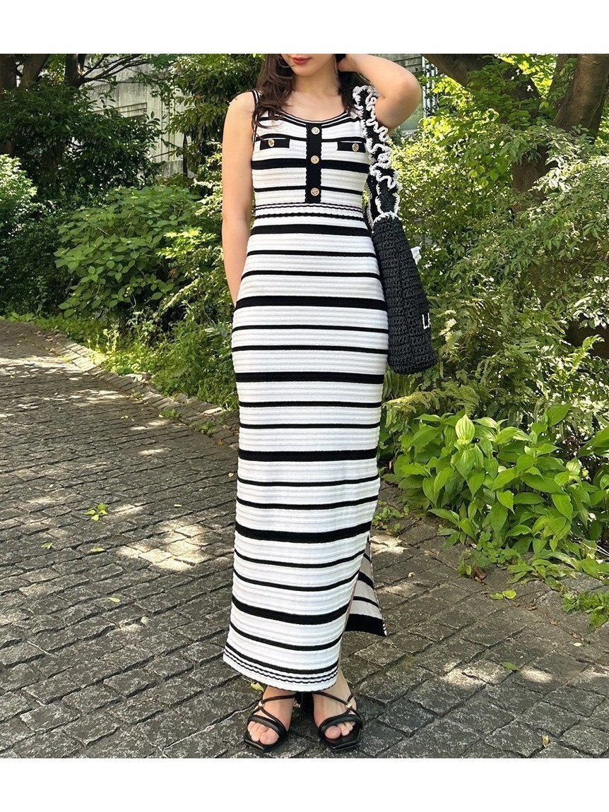 【リリーブラウン/Lily Brown】の【LILY BROWN×MARY QUANT】ニットワンピース インテリア・キッズ・メンズ・レディースファッション・服の通販 founy(ファニー) 　ファッション　Fashion　レディースファッション　WOMEN　ワンピース　Dress　ニットワンピース　Knit Dresses　エレガント 上品　Elegant　サマー　Summer　スリット　Slit　ブレード　Blade　ボーダー　Border　リゾート　Resort　BORDER[933]|ID: prp329100004575139 ipo3291000000032391609