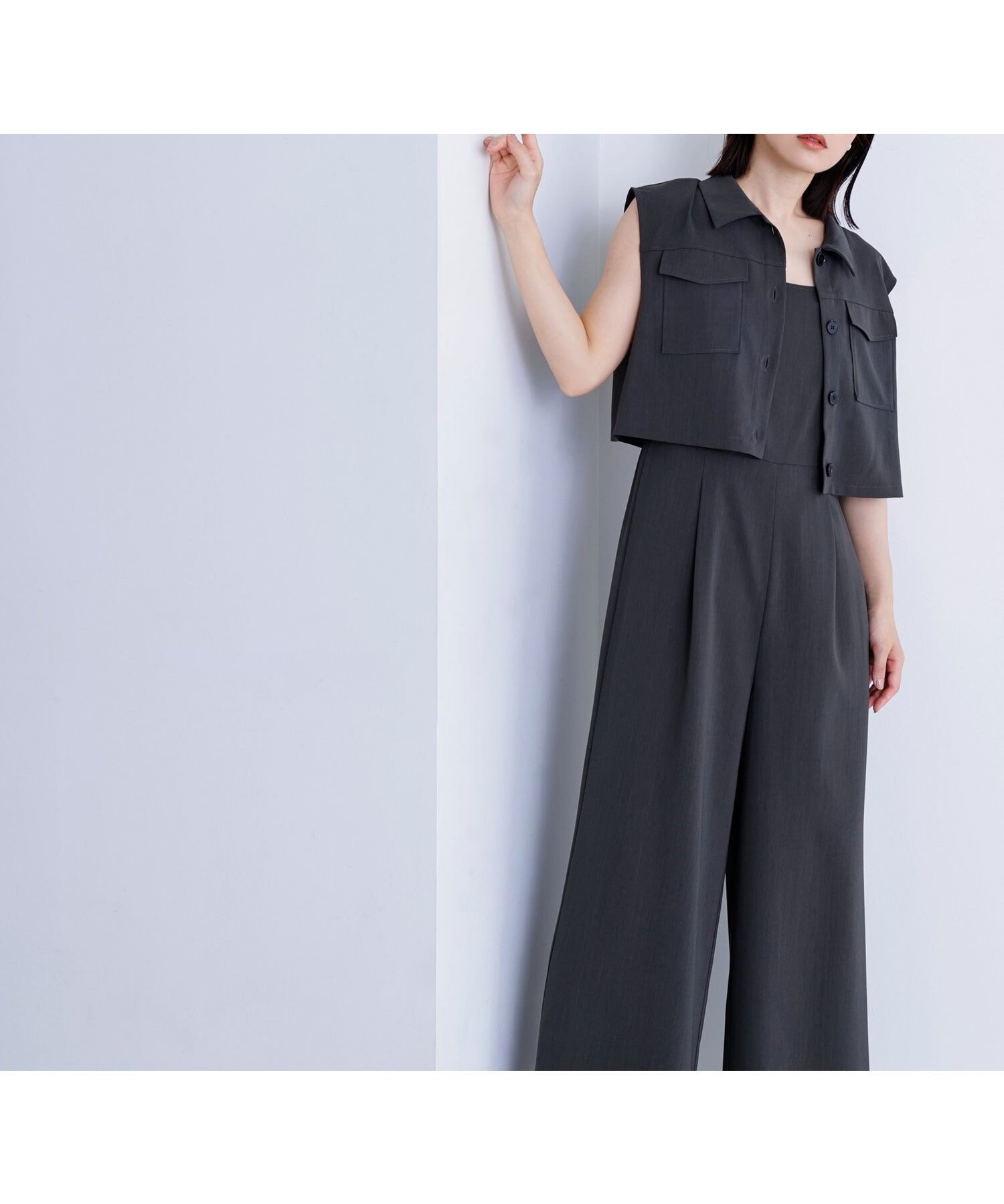 【ナチュラル ビューティー ベーシック/NATURAL BEAUTY BASIC】のクロップドポケットシャツ オールインワン インテリア・キッズ・メンズ・レディースファッション・服の通販 founy(ファニー) 　ファッション　Fashion　レディースファッション　WOMEN　トップス・カットソー　Tops/Tshirt　シャツ/ブラウス　Shirts/Blouses　ワンピース　Dress　オールインワン ワンピース　All In One Dress　ショート　Short　メランジ　Melange　夏　Summer　チャコール1|ID: prp329100004575225 ipo3291000000032392543