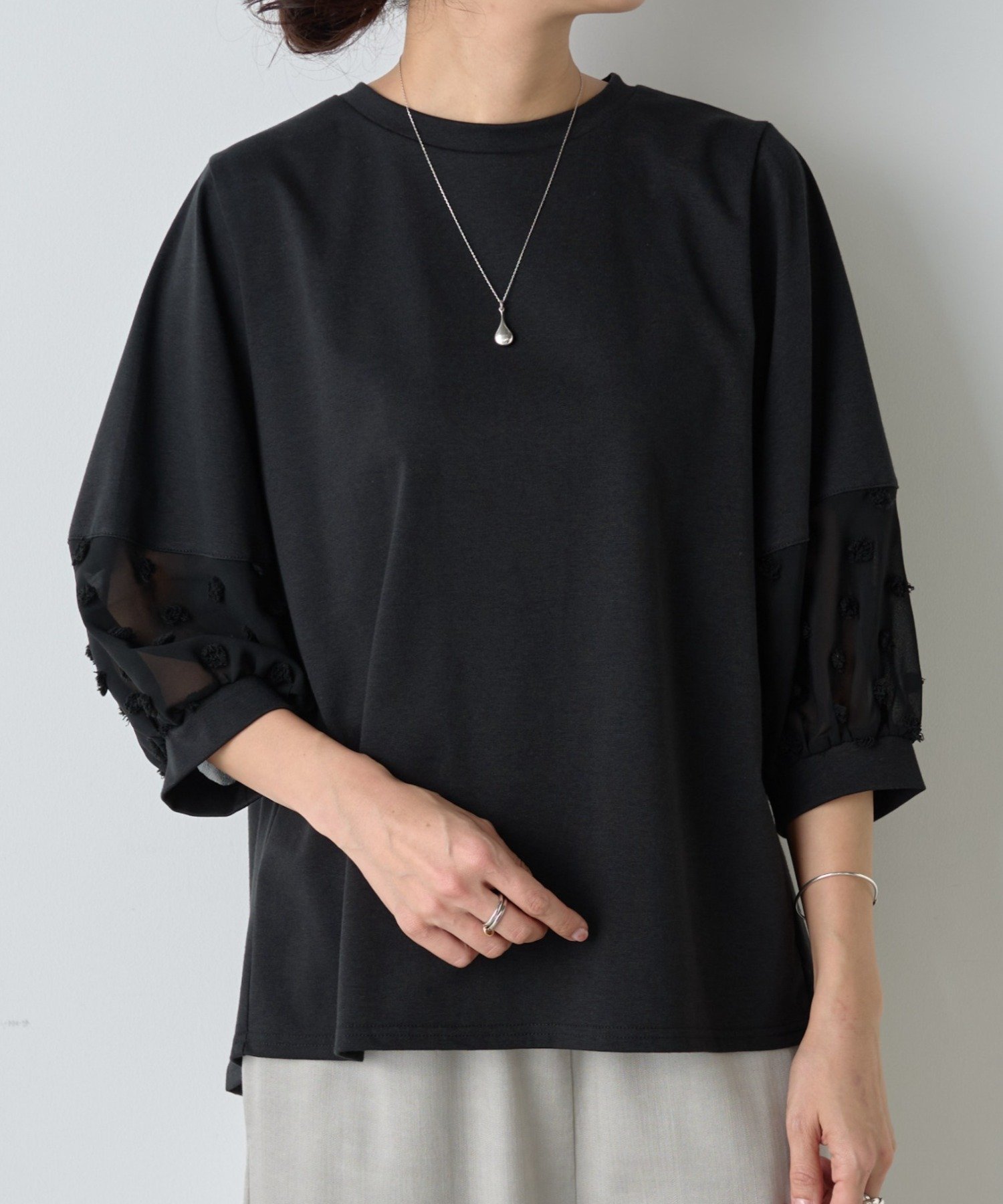 【その他のブランド/Other】のポイントシアーカットソー インテリア・キッズ・メンズ・レディースファッション・服の通販 founy(ファニー) 　ファッション　Fashion　レディースファッション　Fashion for Women　トップス・カットソー　Cut & Sew Tops　カットソー・ベーシックTシャツ　Cut-and-Sewn Tops / Stretch Tees & Basics　おすすめ　Recommended / Our Picks　カットソー　Cut and Sewn Top　シアー　Sheer, See-Through　ドット　Polka Dot, Dot Pattern　フリンジ　Fringe, Tassel　ブラック|ID: prp329100004575231 ipo3291000000032737842
