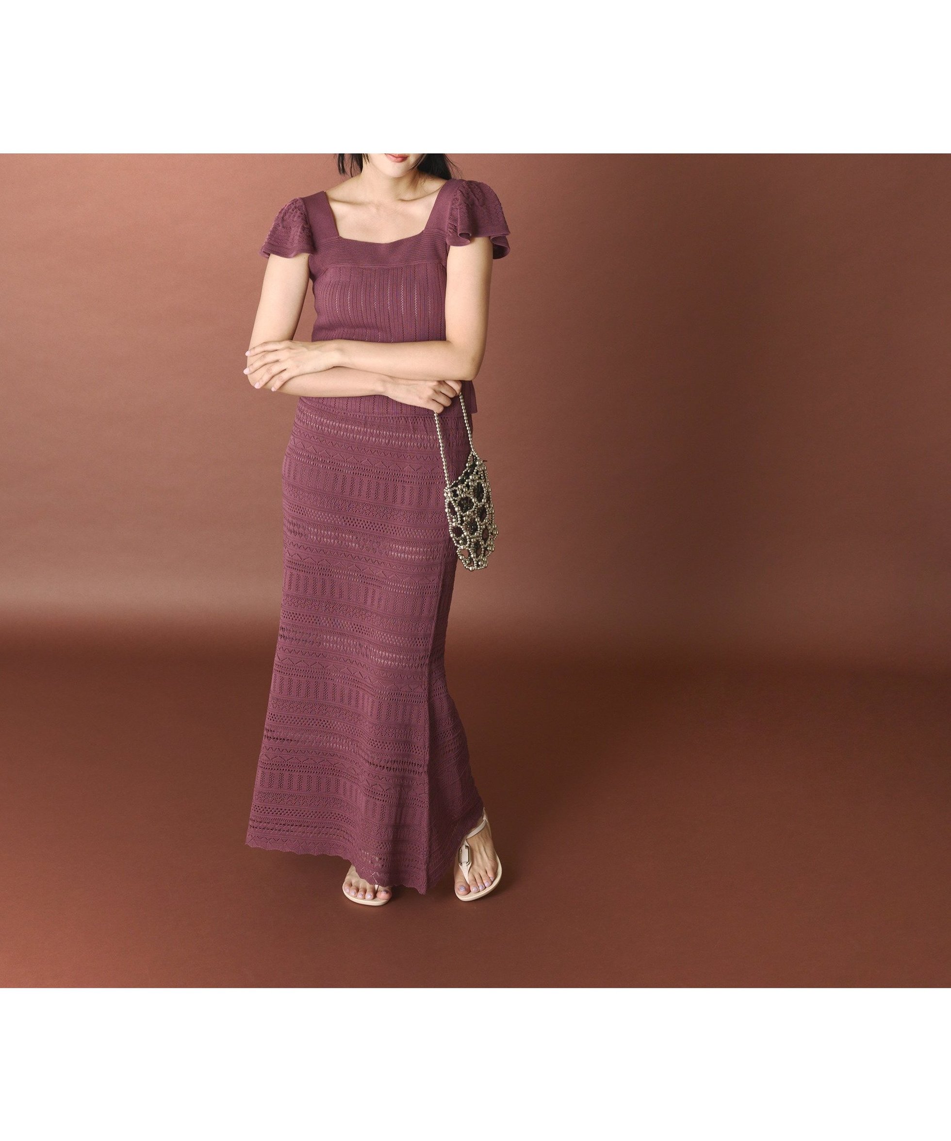 【プロポーション ボディドレッシング/PROPORTION BODY DRESSING】の透かし編 SETUP インテリア・キッズ・メンズ・レディースファッション・服の通販 founy(ファニー) 　ファッション　Fashion　レディースファッション　Fashion for Women　セットアップ　Matching Sets　セットアップ　Set-Up, Coordinated Outfit　ボヘミアン　Bohemian, Ethnic Style　透かし　Cut-Out, Lacework　ボルドー|ID: prp329100004575296 ipo3291000000032752724