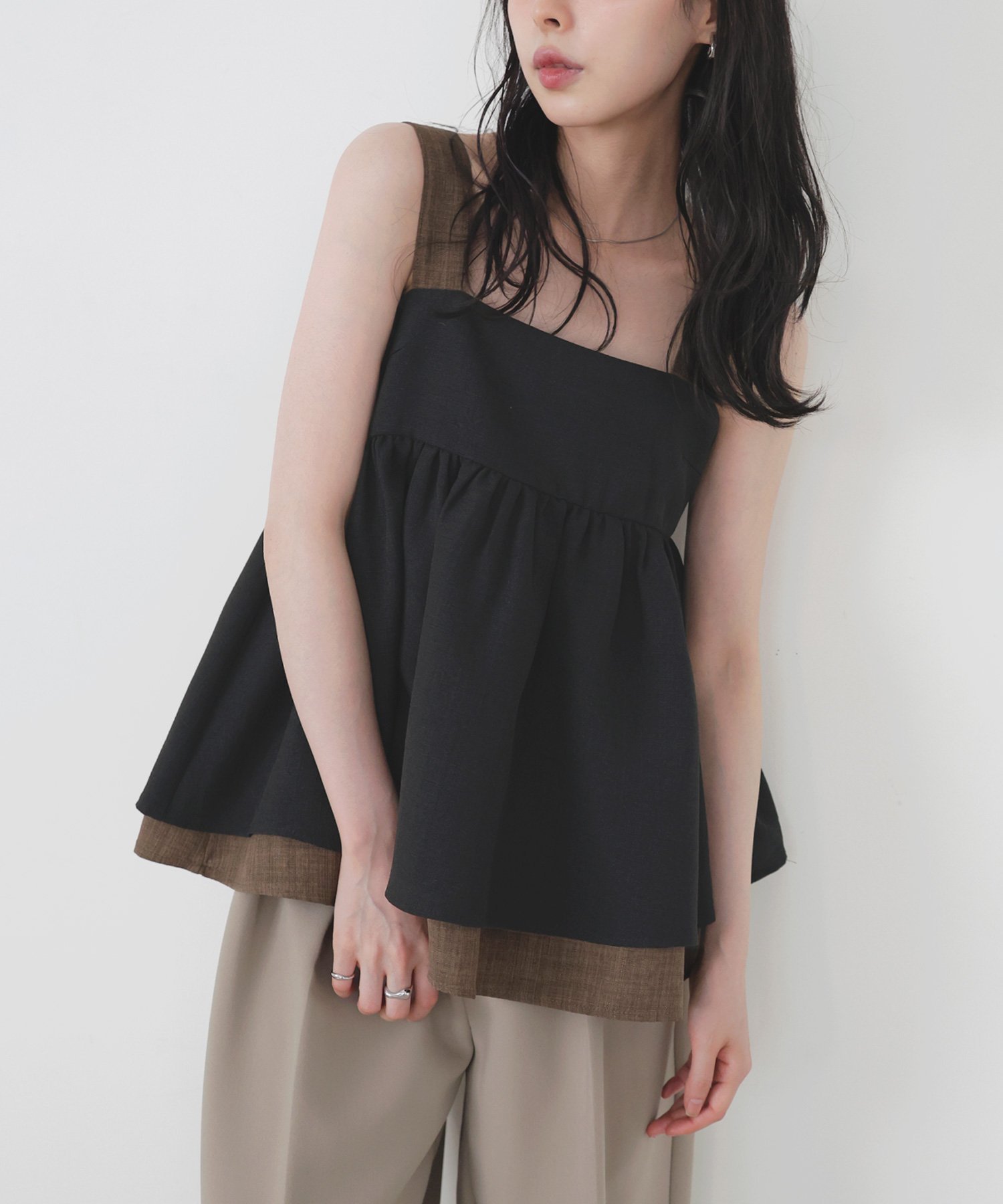 【リアン/Lian】のバイカラーツイードキャミ インテリア・キッズ・メンズ・レディースファッション・服の通販 founy(ファニー) 　ファッション　Fashion　レディースファッション　Ladies' Fashion Online　トップス・カットソー　Tops/Tshirt　キャミソール / ノースリーブ　No Sleeves　ブラック|ID: prp329100004575298 ipo3291000000032569054