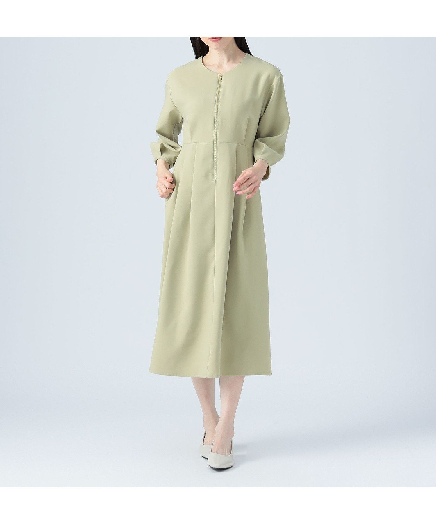 【ビームス ハート/BEAMS HEART】の【秋まで使える】フロントジップ シェイプ ワンピース お呼ばれ セレモニー オンオフ兼用 七分袖 人気、トレンドファッション・服の通販 founy(ファニー) 　ファッション　Fashion　レディースファッション　Fashion for Women　ワンピース　Dresses　インナー　Innerwear　春　Spring　秋　Autumn　ギャザー　Gathered, Ruffled　シェイプ　Shape, Slim Fit　ジップ　Zip, Zipper　タートル　Turtleneck, Turtle Collar　ハイネック　High Neck, Mock Neck　フィット　Fit, Slim Fit　フレア　Flare, Flared　A/W・秋冬　Autumn/Winter　おすすめ　Recommended / Our Picks　セレモニー　Ceremony　入学式　Entrance Ceremony　卒業式　Graduation Ceremony　結婚式　Wedding　披露宴　Wedding Reception　 other-1|ID: prp329100004575357 ipo3291000000033989695