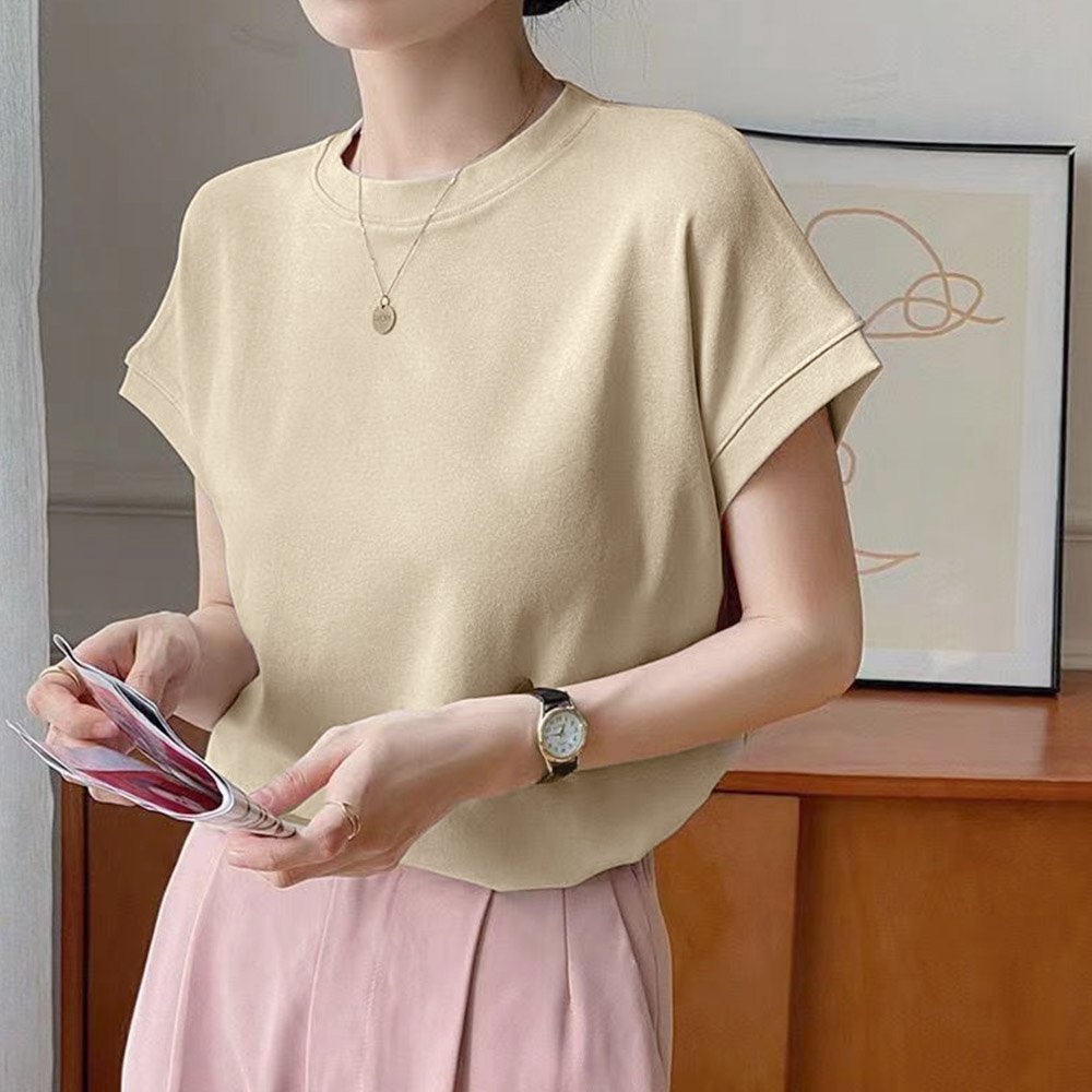 【ミニミニストア/miniministore】のフレンチスリーブ 半袖 Tシャツ 韓国風 インテリア・キッズ・メンズ・レディースファッション・服の通販 founy(ファニー) 　ファッション　Fashion　レディースファッション　Fashion for Women　トップス・カットソー　Cut & Sew Tops　シャツ・ブラウス・オフィスカジュアル　Elegant Blouses & Button-Ups　ロングTシャツ・Tシャツ　Longline T-Shirts & Tees　イエロー　Yellow　カットソー　Cut and Sewn Top　シンプル　Simple, Minimal　スプリング　Spring, Spring Collection　スリーブ　Sleeve, Long Sleeve / Short Sleeve　ダウン　Down, Puffer　定番　Standard, Basic Item　フレンチ　French, French Style　ベーシック　Basic, Essential　ボトム　Bottoms, Lower Wear　半袖　Short Sleeve, Half Sleeve　無地　Plain, Solid Color　おすすめ　Recommended / Our Picks　夏　Summer　ビジネス 仕事 通勤　Business / Work / Commuting　オフベージュ|ID: prp329100004575619 ipo3291000000033568000
