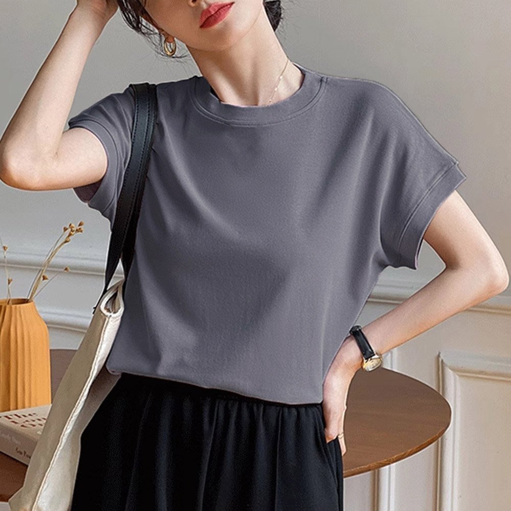 【ミニミニストア/miniministore】のフレンチスリーブ 半袖 Tシャツ 韓国風 インテリア・キッズ・メンズ・レディースファッション・服の通販 founy(ファニー) 　ファッション　Fashion　レディースファッション　Fashion for Women　トップス・カットソー　Cut & Sew Tops　シャツ・ブラウス・オフィスカジュアル　Elegant Blouses & Button-Ups　ロングTシャツ・Tシャツ　Longline T-Shirts & Tees　イエロー　Yellow　カットソー　Cut and Sewn Top　シンプル　Simple, Minimal　スプリング　Spring, Spring Collection　スリーブ　Sleeve, Long Sleeve / Short Sleeve　ダウン　Down, Puffer　定番　Standard, Basic Item　フレンチ　French, French Style　ベーシック　Basic, Essential　ボトム　Bottoms, Lower Wear　半袖　Short Sleeve, Half Sleeve　無地　Plain, Solid Color　おすすめ　Recommended / Our Picks　夏　Summer　ビジネス 仕事 通勤　Business / Work / Commuting　ダークグレー|ID: prp329100004575619 ipo3291000000033568003
