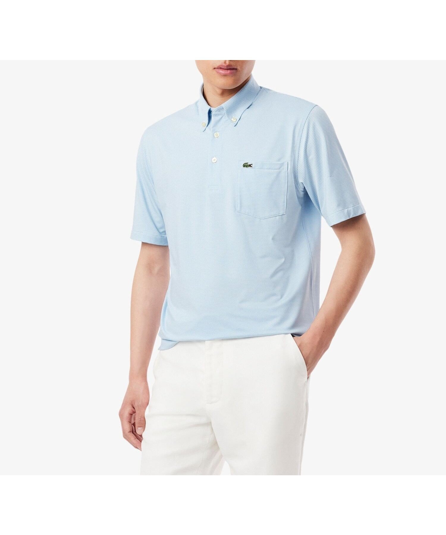 【ラコステ/LACOSTE / MEN】の消臭・速乾・UVカットマイクロチェックポロシャツ インテリア・キッズ・メンズ・レディースファッション・服の通販 founy(ファニー) 　ファッション　Fashion　メンズファッション　Fashion for Men　カフス　Cuff Design　クラシック　Classic, Timeless Style　チェック　Check, Plaid, Tartan　サックスブルー|ID: prp329100004575667 ipo3291000000033581006