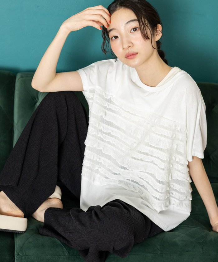 【ニコアンド/niko and】のフリルメッシュフレンチプルオーバー インテリア・キッズ・メンズ・レディースファッション・服の通販 founy(ファニー) https://founy.com/ ファッション Fashion レディースファッション Ladies' Fashion Online トップス・カットソー Tops/Tshirt プルオーバー Pullover おすすめ Recommend フリル Frills メッシュ Mesh エレガント 上品 Elegant 吸水 Water Absorption |ID: prp329100004575671 ipo3291000000032477527