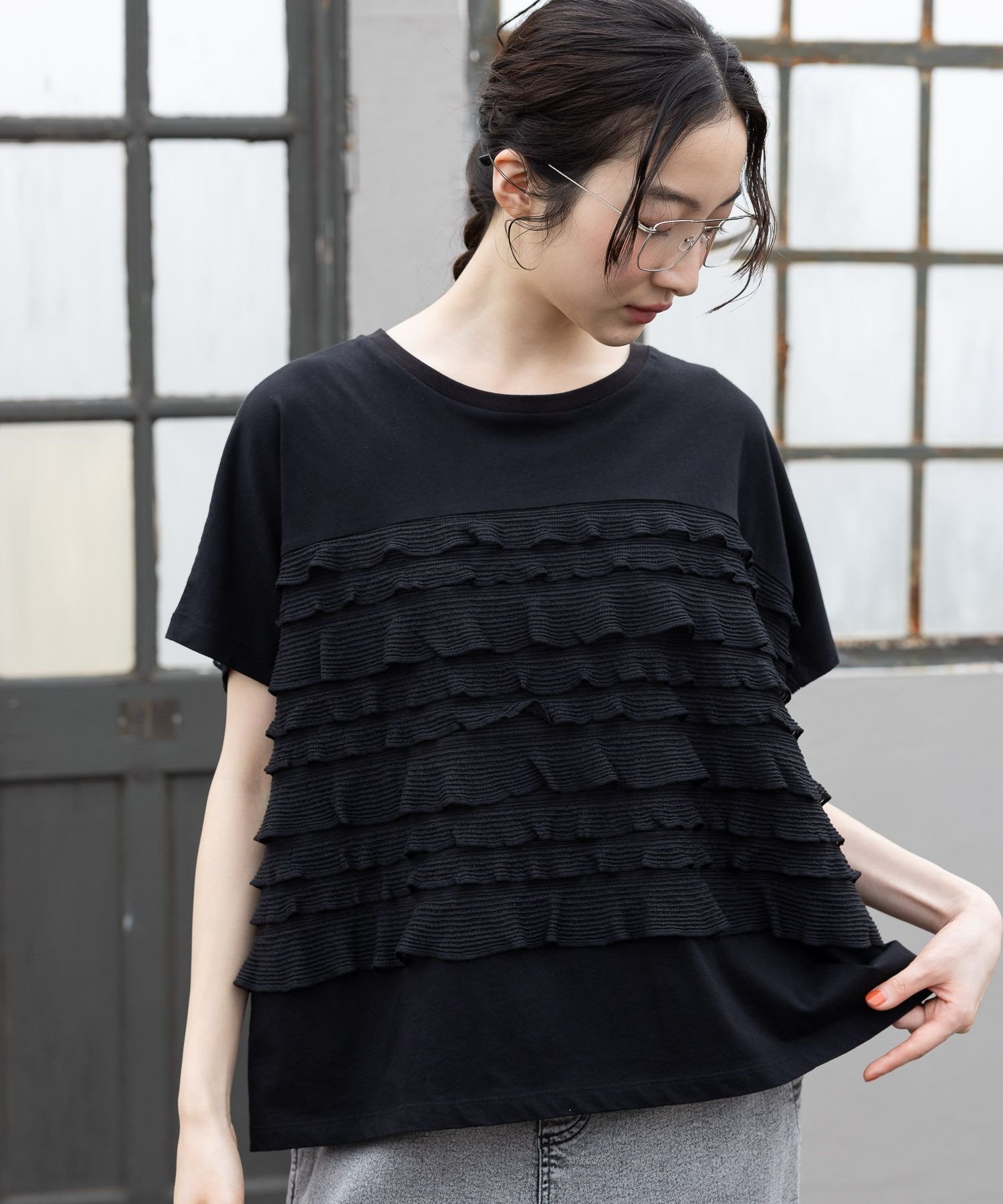 【ニコアンド/niko and】のフリルメッシュフレンチプルオーバー インテリア・キッズ・メンズ・レディースファッション・服の通販 founy(ファニー) 　ファッション　Fashion　レディースファッション　Ladies' Fashion Online　トップス・カットソー　Tops/Tshirt　プルオーバー　Pullover　おすすめ　Recommend　フリル　Frills　メッシュ　Mesh　エレガント 上品　Elegant　吸水　Water Absorption　ブラック|ID: prp329100004575671 ipo3291000000032477531