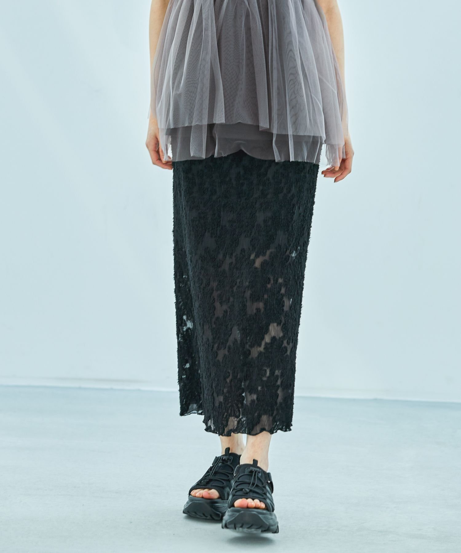 【ラコレ/LAKOLE】のフリンジプリーツスカート インテリア・キッズ・メンズ・レディースファッション・服の通販 founy(ファニー) 　ファッション　Fashion　レディースファッション　Ladies' Fashion Online　スカート　Skirt　プリーツスカート　Pleated Skirts　おすすめ　Recommend　カットソー　Cut And Sew　シアー　Sheer　フリンジ　Fringe　プリーツ　Pleats　エレガント 上品　Elegant　ブラック|ID: prp329100004575815 ipo3291000000032639089