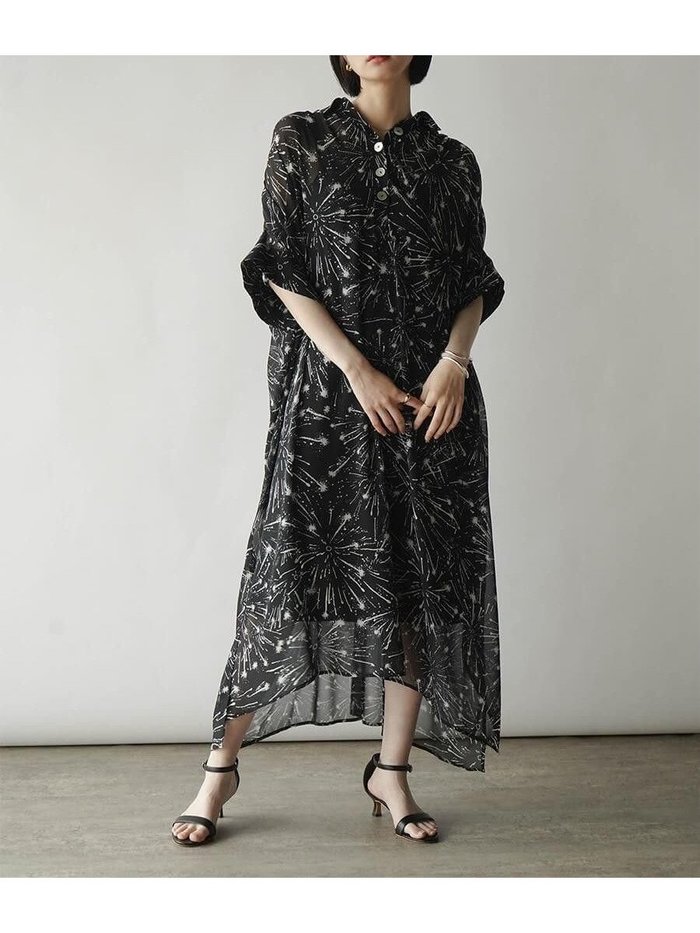 【ラシュッド/LASUD】の和モダンペイントシアーワンピース インテリア・キッズ・メンズ・レディースファッション・服の通販 founy(ファニー) https://founy.com/ ファッション Fashion レディースファッション Fashion for Women ワンピース Dresses エレガント 上品 Elegant シアー Sheer, See-Through スリット Slit, Slit Detail フォーマル Formal, Dressy フリル Frill, Ruffle フロント Front, Front Design モダン Modern, Contemporary |ID: prp329100004575831 ipo3291000000032624295