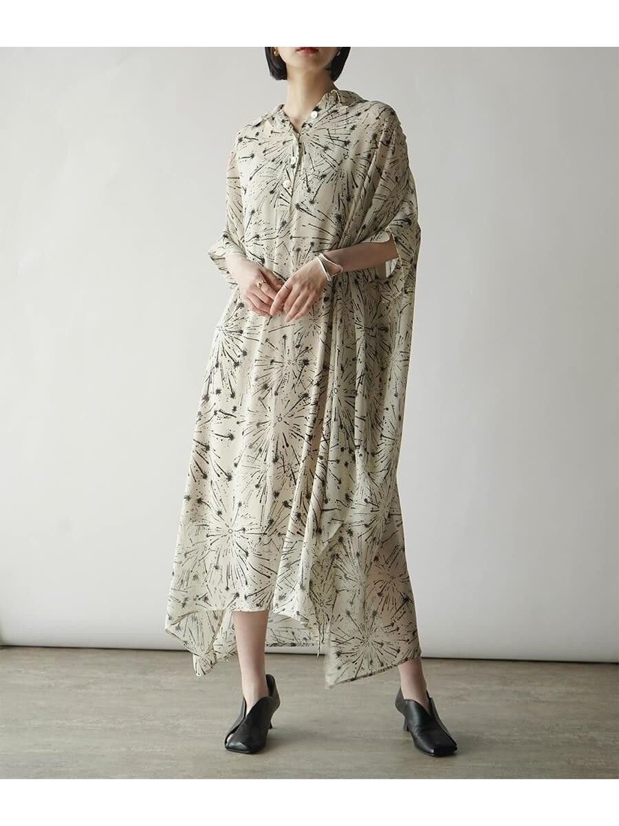 【ラシュッド/LASUD】の和モダンペイントシアーワンピース インテリア・キッズ・メンズ・レディースファッション・服の通販 founy(ファニー) 　ファッション　Fashion　レディースファッション　Fashion for Women　ワンピース　Dresses　エレガント 上品　Elegant　シアー　Sheer, See-Through　スリット　Slit, Slit Detail　フォーマル　Formal, Dressy　フリル　Frill, Ruffle　フロント　Front, Front Design　モダン　Modern, Contemporary　オフホワイト|ID: prp329100004575831 ipo3291000000032624298