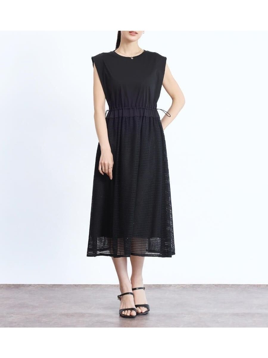 【ヴァン/Vin】のメッシュドッキングワンピース インテリア・キッズ・メンズ・レディースファッション・服の通販 founy(ファニー) 　ファッション　Fashion　レディースファッション　Fashion for Women　ワンピース　Dresses　カットソー　Cut and Sewn Top　スリーブ　Sleeve, Long Sleeve / Short Sleeve　ドッキング　Docking, Mixed Material　フィット　Fit, Slim Fit　フレンチ　French, French Style　メッシュ　Mesh, Net Fabric　ブラック|ID: prp329100004575834 ipo3291000000032666195