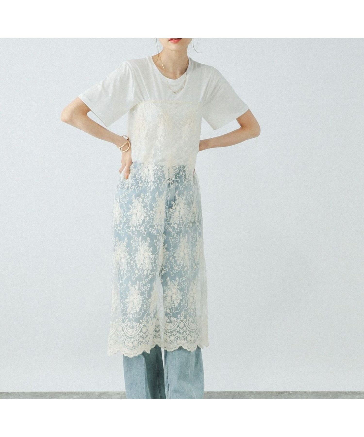 【グローバルワーク/GLOBAL WORK】のレースラップロングスカート/498008 インテリア・キッズ・メンズ・レディースファッション・服の通販 founy(ファニー) 　ファッション　Fashion　レディースファッション　Ladies' Fashion Online　スカート　Skirt　ロングスカート　Long Skirt　デニム　Denim　トレンド　Trend　フェミニン　Feminine　ボトム　Bottom　レース　Race　アイボリーフラワー02|ID: prp329100004575905 ipo3291000000032591484