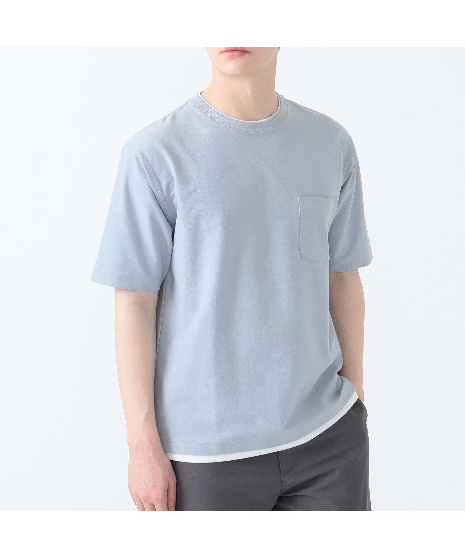 【ビームス ハート/BEAMS HEART】のフェイクレイヤー ポケット Tシャツ(接触冷感) インテリア・キッズ・メンズ・レディースファッション・服の通販 founy(ファニー) 　ファッション　Fashion　レディースファッション　Ladies' Fashion Online　トップス・カットソー　Tops/Tshirt　シャツ/ブラウス　Shirts/Blouses　ロング / Tシャツ　T-Shirts　おすすめ　Recommend　インナー　Inner　シンプル　Simple　ジャケット　Jacket　スタイリッシュ　Stylish　デニム　Denim　フィット　Fit　ポケット　Pocket　モダン　Modern　リラックス　Relax　SMOKE_BLUE|ID: prp329100004575917 ipo3291000000032567970