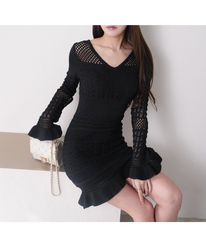 【リップサービス/LIP SERVICE】のLIP SERVICE/フリルヘムクロシェニットワンピース インテリア・キッズ・メンズ・レディースファッション・服の通販 founy(ファニー) https://founy.com/ ファッション Fashion レディースファッション Ladies' Fashion Online ワンピース Dress ニットワンピース Knit Dresses おすすめ Recommend クロシェ Crochet サンダル Sandals シアー Sheer スリーブ Sleeve デコルテ Decolletage フリル Frills フレア Flare ミドル Middle 夏 Summer 春 Spring 無地 Plain Color |ID: prp329100004575931 ipo3291000000032671136