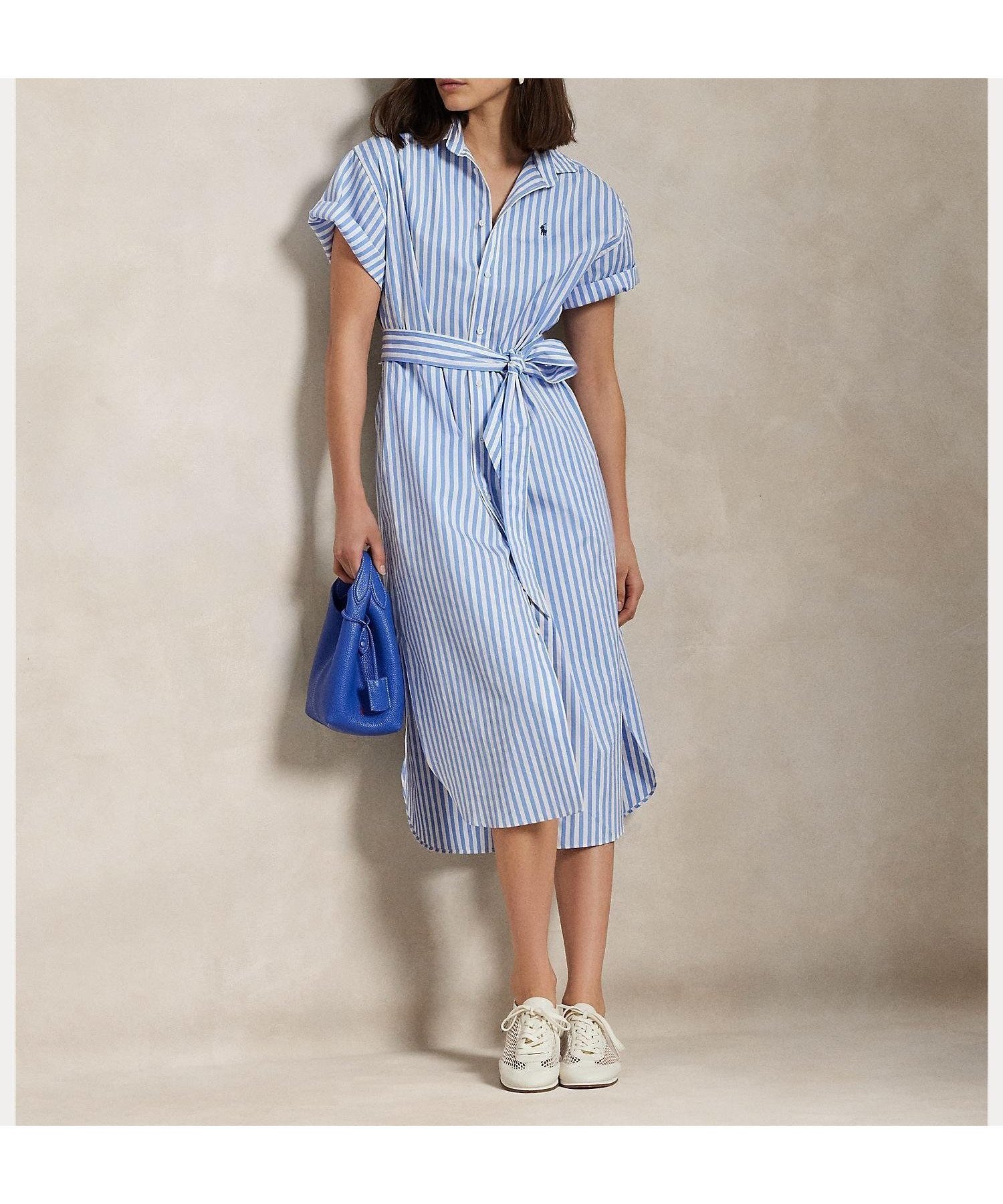 【ラルフローレン/RALPH LAUREN】のベルテッド ストライプド コットン シャツドレス 人気、トレンドファッション・服の通販 founy(ファニー) 　ファッション　Fashion　レディースファッション　Ladies' Fashion Online　トップス・カットソー　Tops/Tshirt　シャツ/ブラウス　Shirts/Blouses　ワンピース　Dress　ドレス　Party Dresses　ストライプ　Stripe　ストレート　Straight　スリット　Slit　ドレス　Dress　フィット　Fit　プリーツ　Pleats　ボックス　Box　半袖　Short Sleeve　ヨーク　Yoke　ラウンド　Round　 other-1|ID: prp329100004575950 ipo3291000000032664994