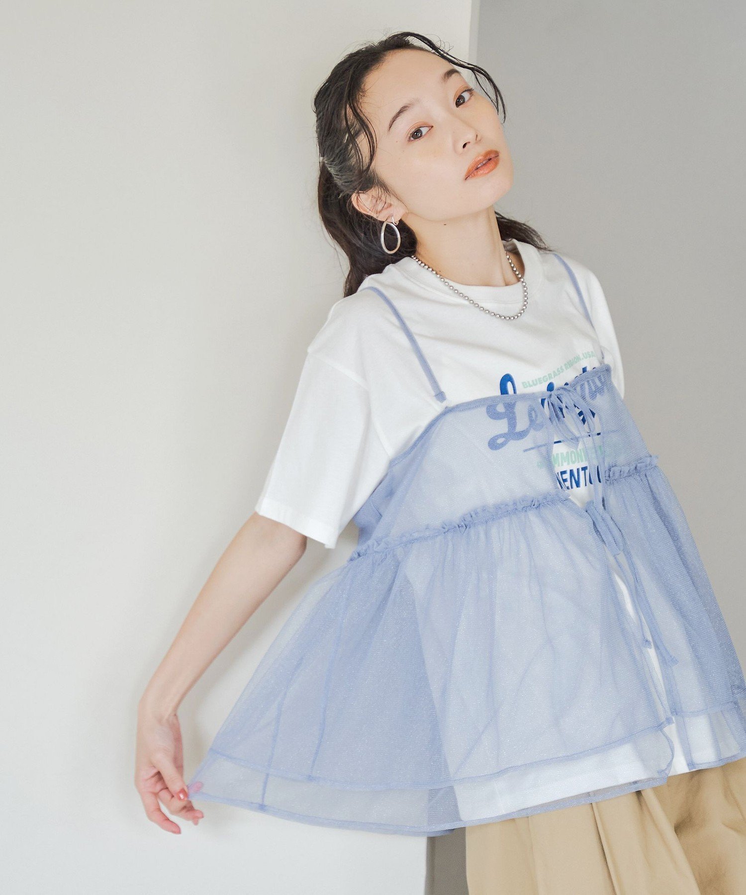 【コーエン/COEN】の【セットアイテム】ラメチュールキャミセットロゴTシャツ インテリア・キッズ・メンズ・レディースファッション・服の通販 founy(ファニー) 　ファッション　Fashion　レディースファッション　Ladies' Fashion Online　トップス・カットソー　Tops/Tshirt　キャミソール / ノースリーブ　No Sleeves　シャツ/ブラウス　Shirts/Blouses　ロング / Tシャツ　T-Shirts　おすすめ　Recommend　エアリー　Airy　カーゴパンツ　Cargo Pants　キャミ　Cami　キャミソール　Camisole　シンプル　Simple　スラックス　Slacks　デニム　Denim　フェミニン　Feminine　ボトム　Bottom　マーメイド　Mermaid　ミックス　Mix　OFF WHITE|ID: prp329100004575951 ipo3291000000032624377