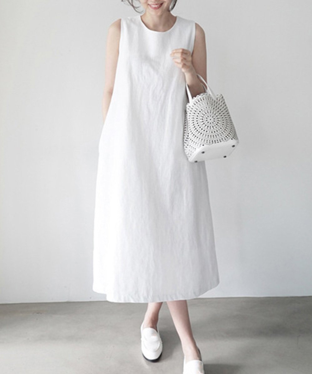 【ミニミニストア/miniministore】のリネンワンピース ノースリーブ 韓国風夏 インテリア・キッズ・メンズ・レディースファッション・服の通販 founy(ファニー) 　ファッション　Fashion　レディースファッション　Fashion for Women　ワンピース　Dresses　おすすめ　Recommended / Our Picks　イエロー　Yellow　カーディガン　Cardigan, Knitwear　ノースリーブ　Sleeveless, No-Sleeve　フェミニン　Feminine, Girly　リネン　Linen, Linen Fabric　夏　Summer　無地　Plain, Solid Color　ホワイト|ID: prp329100004576142 ipo3291000000033112959