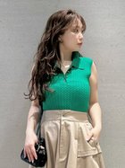 【フレイ アイディー/FRAY I.D】のノースリーブケーブルニットポロ/ウォッシャブル 人気、トレンドファッション・服の通販 founy(ファニー) ファッション Fashion レディースファッション Fashion for Women トップス・カットソー Cut & Sew Tops ニット Knit Tops & Sweaters キャミソール&ノースリーブ Camisoles & Sleeveless Tops ウォッシャブル Machine Washable カッティング Cutting Detail シンプル Simple, Minimal トレンド Trend, Trending Now ノースリーブ Sleeveless, No-Sleeve フロント Front, Front Design メタル Metal, Metal Parts モノトーン Monotone, Black and White リュクス Luxury, Elegant, High-End, Chic 夏 Summer thumbnail GRN[024]|ID: prp329100004576301 ipo3291000000032758597