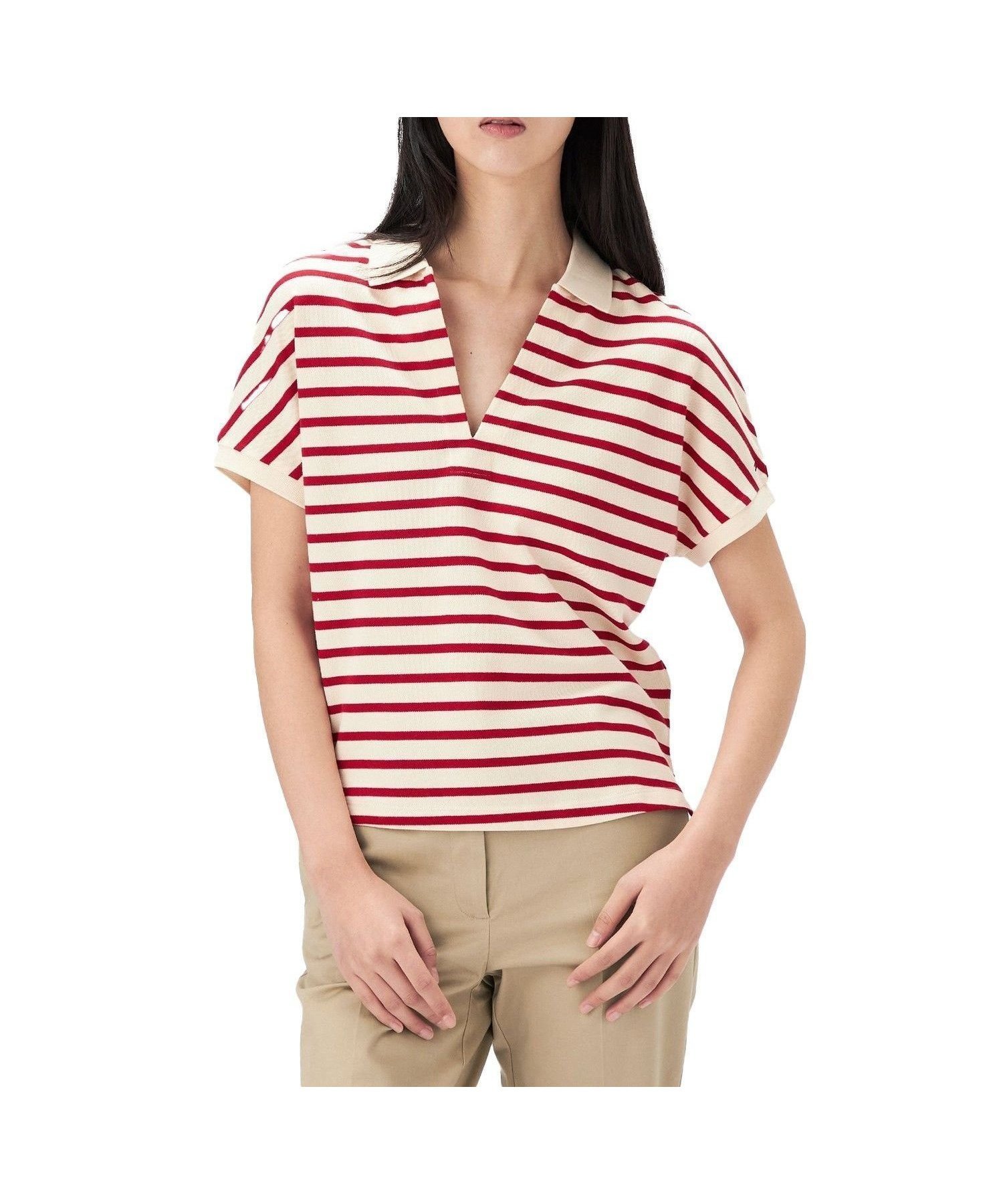 【トミーヒルフィガー/TOMMY HILFIGER】のリヨセルオープンネックリラックスポロ インテリア・キッズ・メンズ・レディースファッション・服の通販 founy(ファニー) 　ファッション　Fashion　レディースファッション　WOMEN　アメリカン　American　カットソー　Cut And Sew　クラシック　Classic　ゴルフ　Golf　デニム　Denim　ボーダー　Border　モダン　Modern　人気　Popularity　無地　Plain Color　レッド0AH|ID: prp329100004576324 ipo3291000000032485561