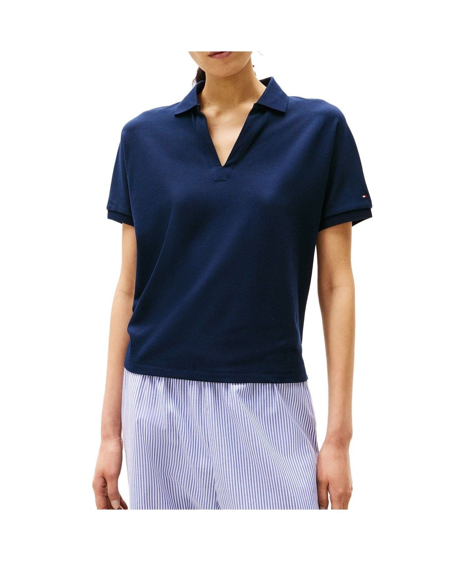 【トミーヒルフィガー/TOMMY HILFIGER】のリヨセルオープンネックリラックスポロ インテリア・キッズ・メンズ・レディースファッション・服の通販 founy(ファニー) 　ファッション　Fashion　レディースファッション　WOMEN　アメリカン　American　カットソー　Cut And Sew　クラシック　Classic　ゴルフ　Golf　デニム　Denim　ボーダー　Border　モダン　Modern　人気　Popularity　無地　Plain Color　ネイビーC1G|ID: prp329100004576324 ipo3291000000032485562