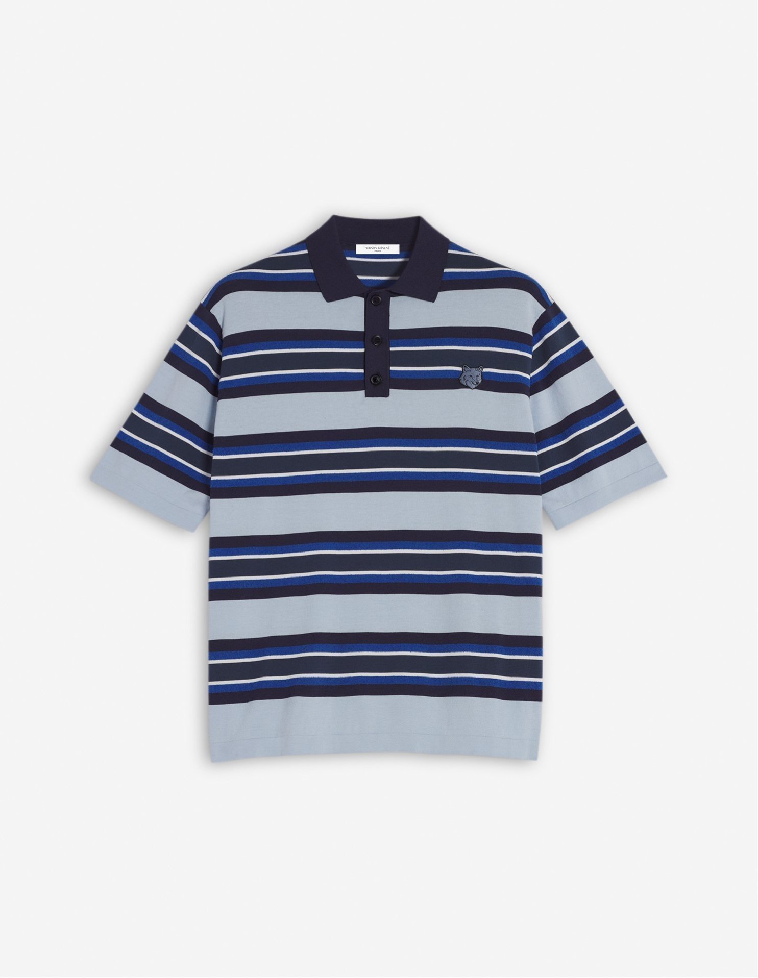【メゾン キツネ/MAISON KITSUNE / MEN】のMaison Kitsune/FINE GAUGE STRIPED POLO インテリア・キッズ・メンズ・レディースファッション・服の通販 founy(ファニー) 　ファッション　Fashion　メンズファッション　Fashion for Men　テクスチャー　Texture, Textured Fabric　パッチ　Patch, Appliqué　ボーダー　Border, Stripe　ポロシャツ　Polo Shirt, Collared Tee　半袖　Short Sleeve, Half Sleeve　夏　Summer　S/S・春夏　SS, Spring/Summer, Warm Season　CIRRUS BLUE/INK BLUE|ID: prp329100004576325 ipo3291000000033423087