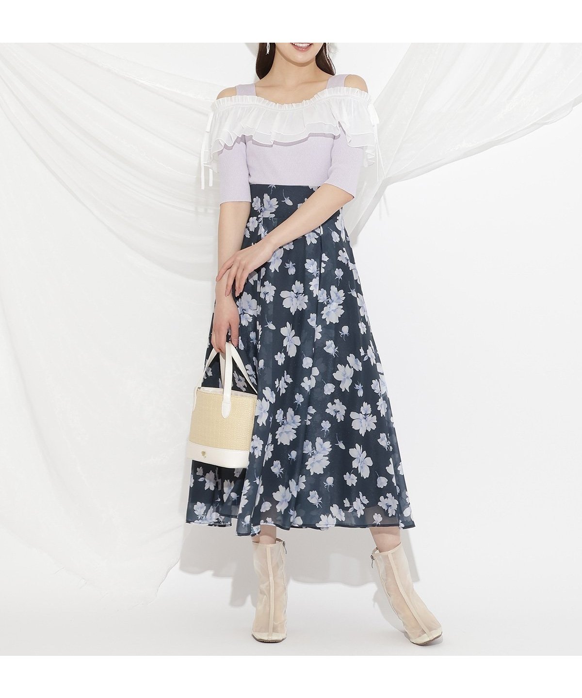 【ウィルセレクション/WILLSELECTION】のウォーターフラワープリントスカート インテリア・キッズ・メンズ・レディースファッション・服の通販 founy(ファニー) 　ファッション　Fashion　レディースファッション　Fashion for Women　スカート　Skirts　フラワー　Flower, Floral　フレア　Flare, Flared　プリント　Print, Printed Pattern　レース　Lace, Lace Fabric　夏　Summer　定番　Standard, Basic Item　紺系花柄|ID: prp329100004576949 ipo3291000000032759580