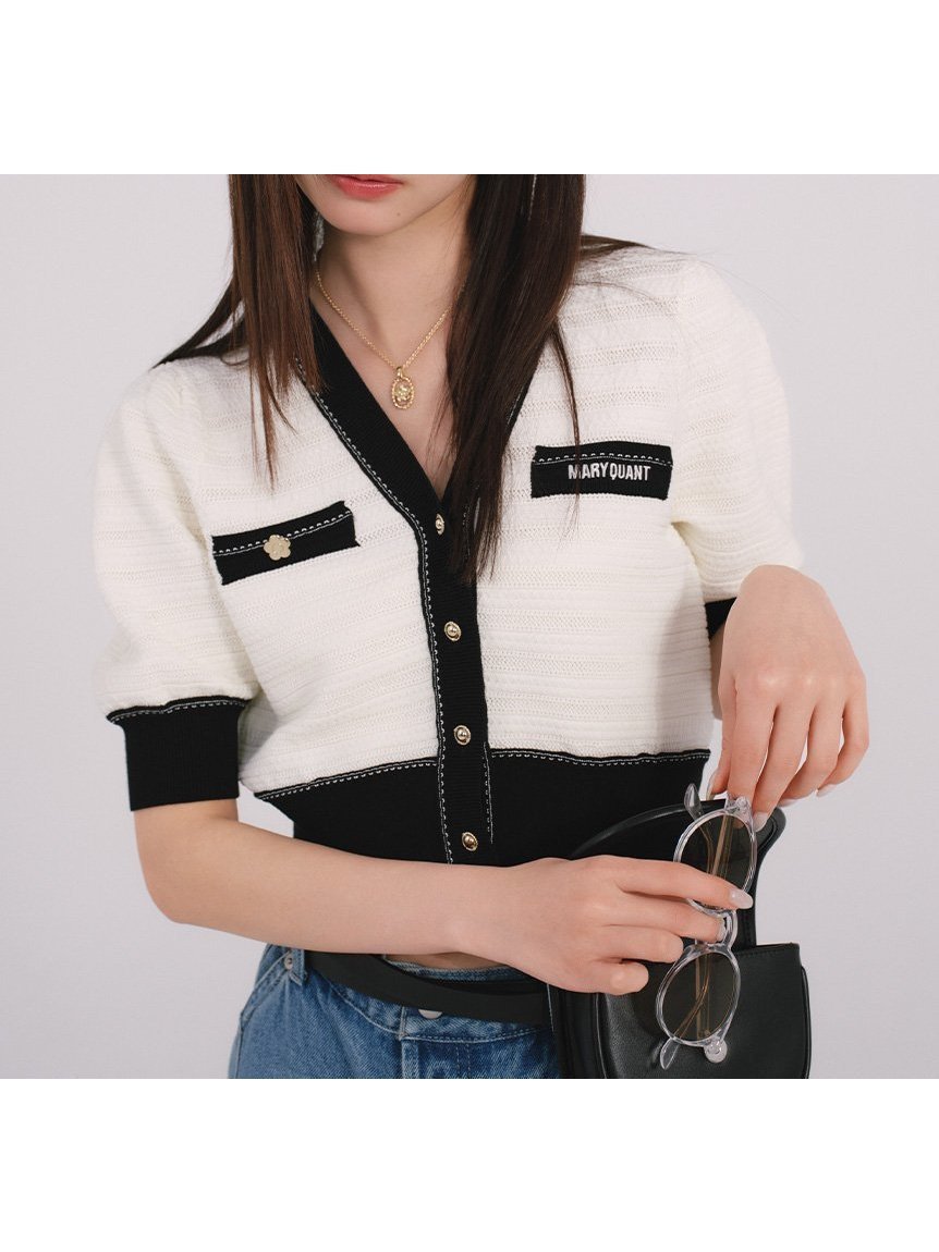 【リリーブラウン/Lily Brown】の【LILY BROWN×MARY QUANT】ニットカーデ 人気、トレンドファッション・服の通販 founy(ファニー) 　ファッション　Fashion　レディースファッション　WOMEN　トップス・カットソー　Tops/Tshirt　ニット　Knit Tops　クラシカル　Classical　スカラップ　Scalloped　スリーブ　Sleeve　透かし　Watermark　ボーダー　Border　リゾート　Resort　おすすめ　Recommend　エレガント 上品　Elegant　 other-1|ID: prp329100004576974 ipo3291000000032485040