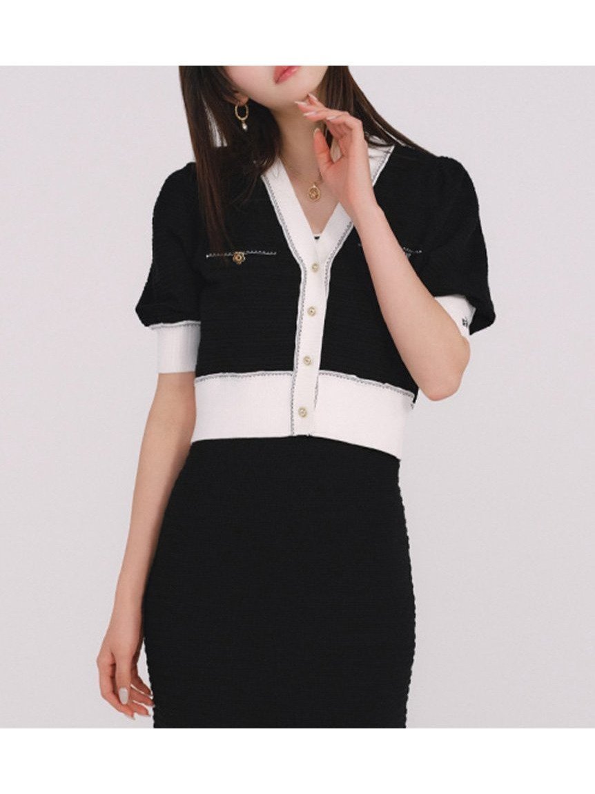 【リリーブラウン/Lily Brown】の【LILY BROWN×MARY QUANT】ニットカーデ インテリア・キッズ・メンズ・レディースファッション・服の通販 founy(ファニー) 　ファッション　Fashion　レディースファッション　WOMEN　トップス・カットソー　Tops/Tshirt　ニット　Knit Tops　クラシカル　Classical　スカラップ　Scalloped　スリーブ　Sleeve　透かし　Watermark　ボーダー　Border　リゾート　Resort　おすすめ　Recommend　エレガント 上品　Elegant　BLK[009]|ID: prp329100004576974 ipo3291000000032485043