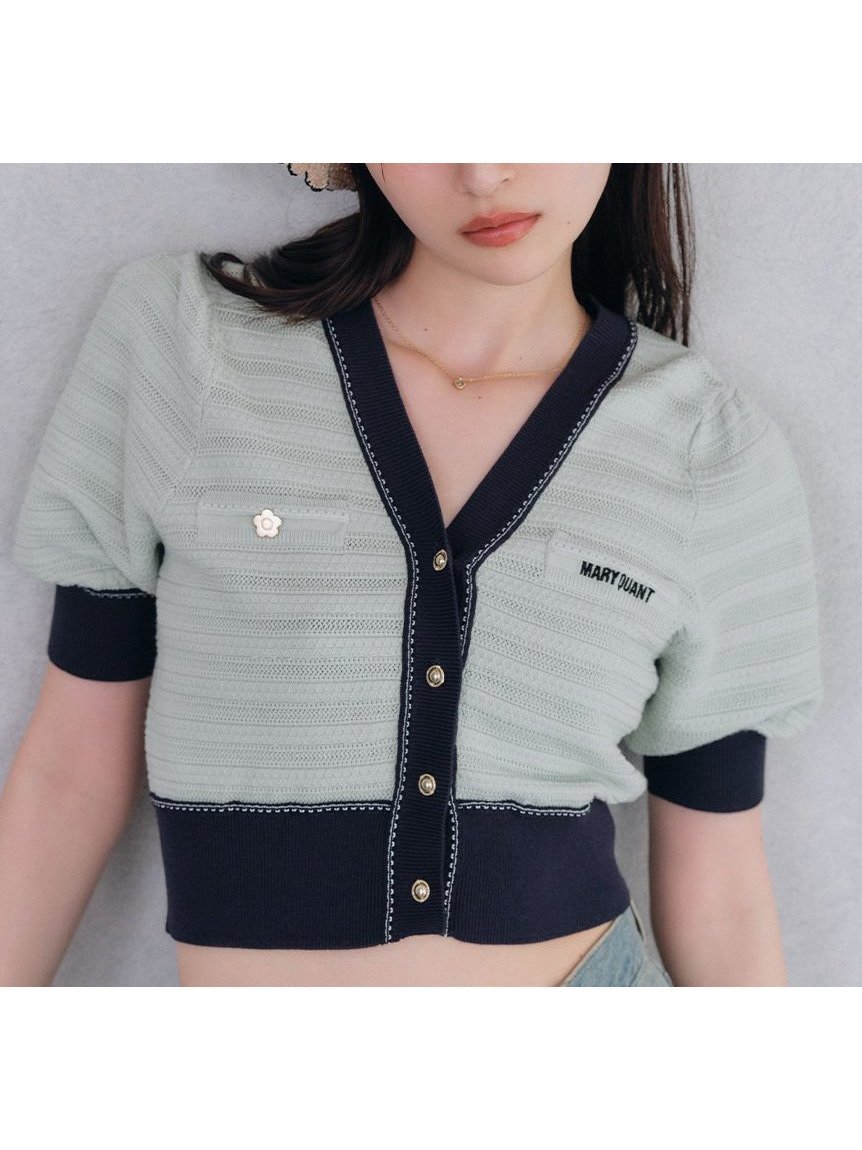 【リリーブラウン/Lily Brown】の【LILY BROWN×MARY QUANT】ニットカーデ インテリア・キッズ・メンズ・レディースファッション・服の通販 founy(ファニー) 　ファッション　Fashion　レディースファッション　WOMEN　トップス・カットソー　Tops/Tshirt　ニット　Knit Tops　クラシカル　Classical　スカラップ　Scalloped　スリーブ　Sleeve　透かし　Watermark　ボーダー　Border　リゾート　Resort　おすすめ　Recommend　エレガント 上品　Elegant　MNT[021]|ID: prp329100004576974 ipo3291000000032485045