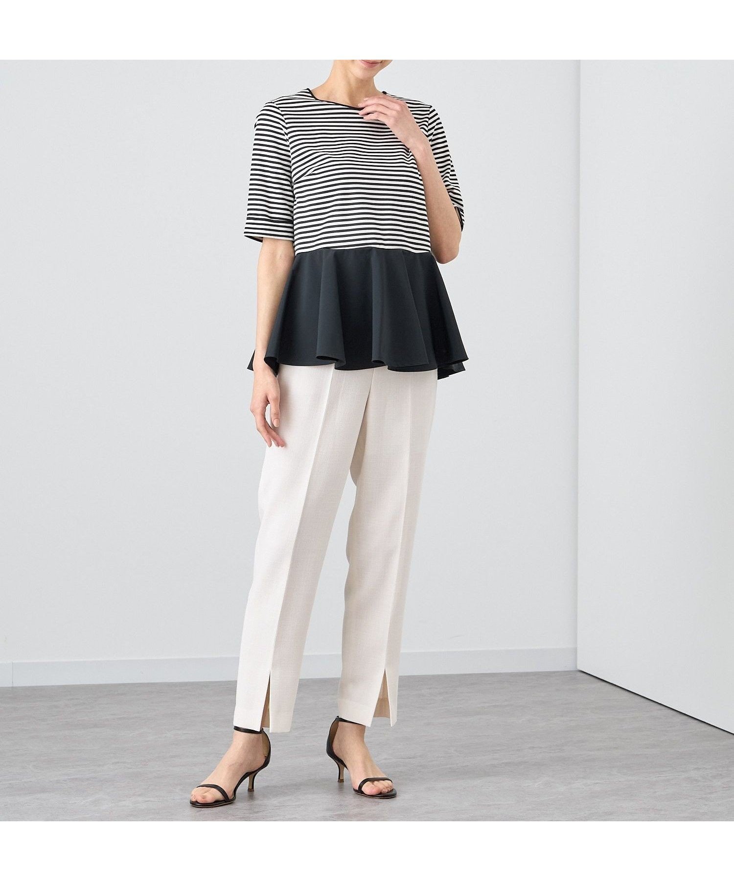 【アナイ/ANAYI】のボーダーサテンペプラムプルオーバー インテリア・キッズ・メンズ・レディースファッション・服の通販 founy(ファニー) 　ファッション　Fashion　レディースファッション　Fashion for Women　トップス・カットソー　Cut & Sew Tops　カジュアルプルオーバー・ニットトップス　Pullovers & Knit Tops / Casual Pullovers　ショート　Short, Short Length　ストレッチ　Stretch, Stretchy Fabric　スマート　Smart, Elegant　タフタ　Taffeta, Structured Fabric　フレア　Flare, Flared　ペプラム　Peplum, Flared Hem　ボーダー　Border, Stripe　S/S・春夏　SS, Spring/Summer, Warm Season　再入荷　Restock / Back in Stock　夏　Summer　ギフト プレゼント　Gift / Present　black mix|ID: prp329100004577100 ipo3291000000032776718