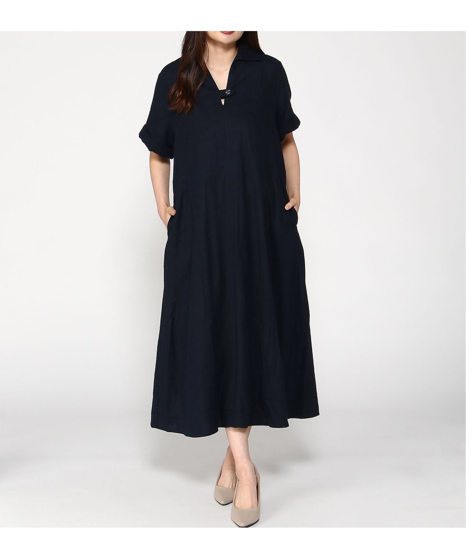 【バナナリパブリック ファクトリーストア/BANANA REPUBLIC FACTORY STORE】のBANANA REPUBLIC FACTORY STORE 日本限定 Aラインワンピース インテリア・キッズ・メンズ・レディースファッション・服の通販 founy(ファニー) 　ファッション　Fashion　レディースファッション　Fashion for Women　ワンピース　Dresses　Aラインワンピース・フレアシルエット　A-Line Dresses / Flared Silhouette Dresses　クラシカル　Classical, Vintage-Inspired　シューズ　Shoes, Footwear　スカーフ　Scarf, Neckwear　テクスチャー　Texture, Textured Fabric　ネックレス　Necklace, Pendant Necklace　リネン　Linen, Linen Fabric　PREPPY_NAVY|ID: prp329100004577106 ipo3291000000032749460