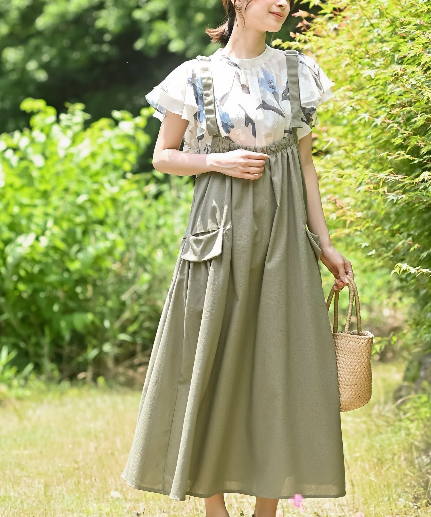 【アールピーエス/rps】の麻混アウトポケットジャンスカート インテリア・キッズ・メンズ・レディースファッション・服の通販 founy(ファニー) 　ファッション　Fashion　レディースファッション　Fashion for Women　スカート　Skirts　インナー　Innerwear　シンプル　Simple, Minimal　バランス　Balance, Style Balance　フェミニン　Feminine, Girly　ポケット　Pocket, Pocket Detail　リネン　Linen, Linen Fabric　再入荷　Restock / Back in Stock　ライトカーキ|ID: prp329100004577146 ipo3291000000032720418