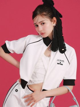 【リリーブラウン/Lily Brown】 【LILY BROWN×MARY QUANT】ハーフスリーブトラックジャケット人気、トレンドファッション・服の通販 founy(ファニー) ファッション Fashion レディースファッション WOMEN アウター Coat Outerwear ジャケット Jackets 秋 Autumn/Fall コンパクト Compact ジャケット Jacket ジャージ Jersey セットアップ Set Up トレンド Trend ボーダー Border 羽織 Haori リゾート Resort おすすめ Recommend 夏 Summer エレガント 上品 Elegant |ID:prp329100004577325