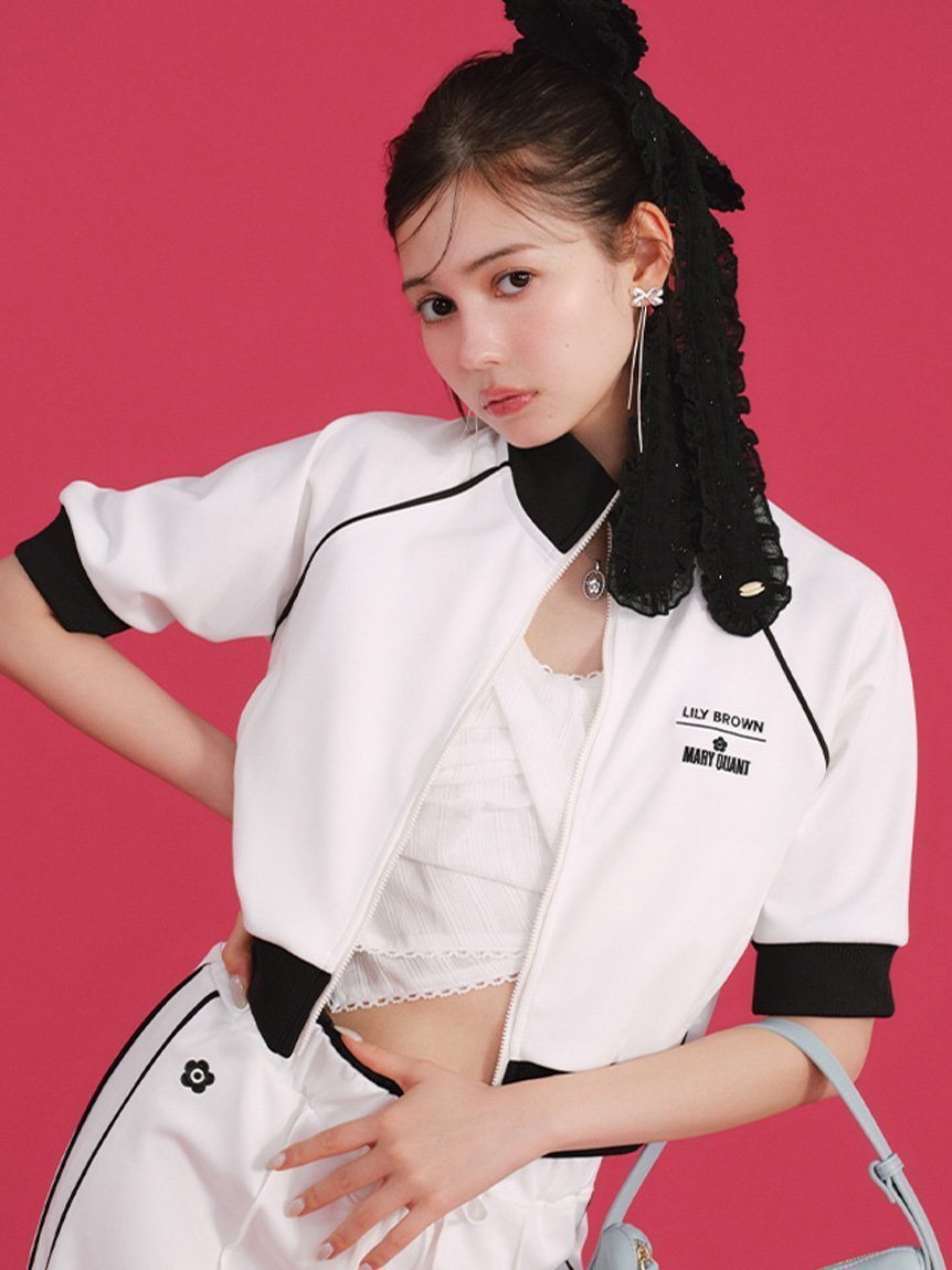 【リリーブラウン/Lily Brown】の【LILY BROWN×MARY QUANT】ハーフスリーブトラックジャケット 人気、トレンドファッション・服の通販 founy(ファニー) 　ファッション　Fashion　レディースファッション　WOMEN　アウター　Coat Outerwear　ジャケット　Jackets　秋　Autumn/Fall　コンパクト　Compact　ジャケット　Jacket　ジャージ　Jersey　セットアップ　Set Up　トレンド　Trend　ボーダー　Border　羽織　Haori　リゾート　Resort　おすすめ　Recommend　夏　Summer　エレガント 上品　Elegant　 other-1|ID: prp329100004577325 ipo3291000000032420720
