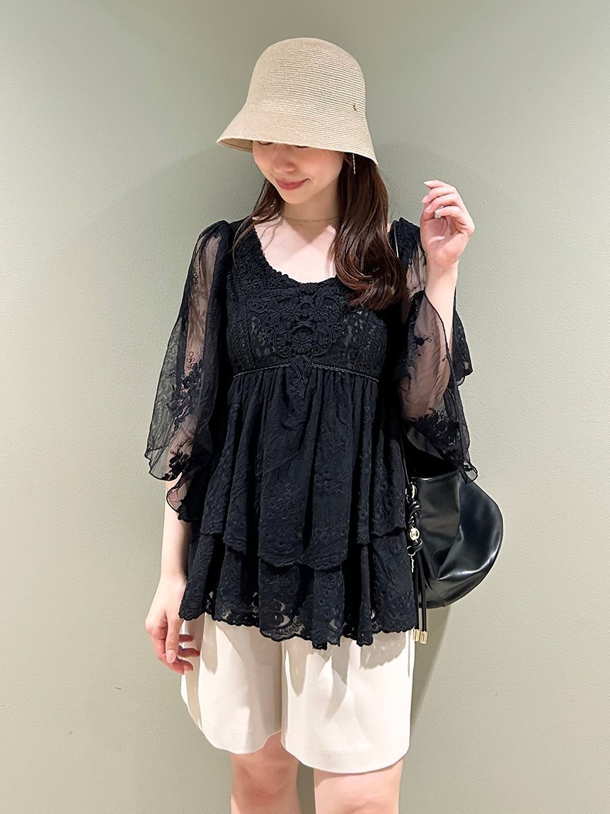 【スナイデル/SNIDEL】のエンブロイダリーチュニックブラウス インテリア・キッズ・メンズ・レディースファッション・服の通販 founy(ファニー) 　ファッション　Fashion　レディースファッション　WOMEN　トップス・カットソー　Tops/Tshirt　シャツ/ブラウス　Shirts/Blouses　エアリー　Airy　エレガント 上品　Elegant　チュール　Tulle　トレンド　Trend　フェミニン　Feminine　リュクス　Luxe　レース　Race　ロマンティック　Romantic　BLK[009]|ID: prp329100004577482 ipo3291000000032422336