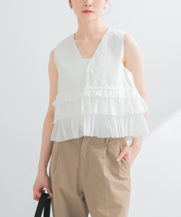 【アーバンリサーチ/URBAN RESEARCH】のノースリーブフリルブラウス インテリア・キッズ・メンズ・レディースファッション・服の通販 founy(ファニー) https://founy.com/ ファッション Fashion レディースファッション Ladies' Fashion Online トップス・カットソー Tops/Tshirt キャミソール / ノースリーブ No Sleeves シャツ/ブラウス Shirts/Blouses 2025年 2025 2025春夏・S/S Ss,Spring/Summer,2025 おすすめ Recommend カットオフ Cut Off シンプル Simple スラックス Slacks デニム Denim フリル Frills フロント Front ランダム Random 夏 Summer S/S・春夏 Ss・Spring/Summer |ID: prp329100004577494 ipo3291000000032683731