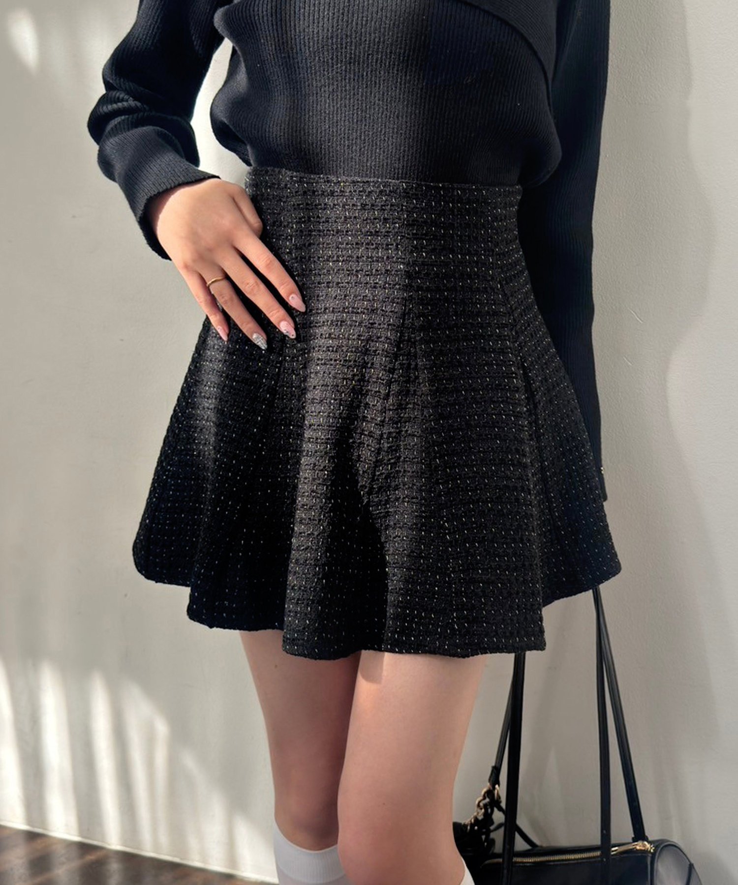 【ナイスクラップ/NICE CLAUP】のマチ付きフレアミニスカート インテリア・キッズ・メンズ・レディースファッション・服の通販 founy(ファニー) 　ファッション　Fashion　レディースファッション　Ladies' Fashion Online　スカート　Skirt　ミニスカート　Mini Skirts　おすすめ　Recommend　コンパクト　Compact　フレア　Flare　プリーツ　Pleats　ベーシック　Basic　ミニスカート　Mini Skirt　ブラック|ID: prp329100004577523 ipo3291000000032670731