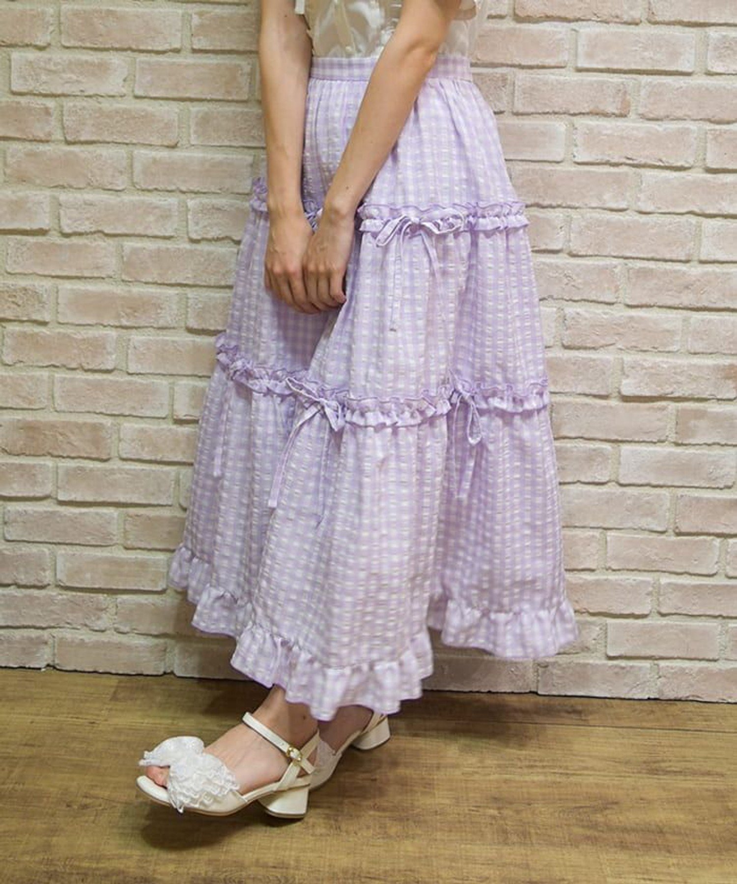 【アクシーズファム/axes femme】のギンガムティアードスカート インテリア・キッズ・メンズ・レディースファッション・服の通販 founy(ファニー) 　ファッション　Fashion　レディースファッション　Fashion for Women　スカート　Skirts　ティアードスカート　Tiered Skirts　おすすめ　Recommended / Our Picks　カットソー　Cut and Sewn Top　ギャザー　Gathered, Ruffled　ティアード　Tiered, Tiered Style　リボン　Ribbon, Bow　ラベンダー|ID: prp329100004578153 ipo3291000000033582361