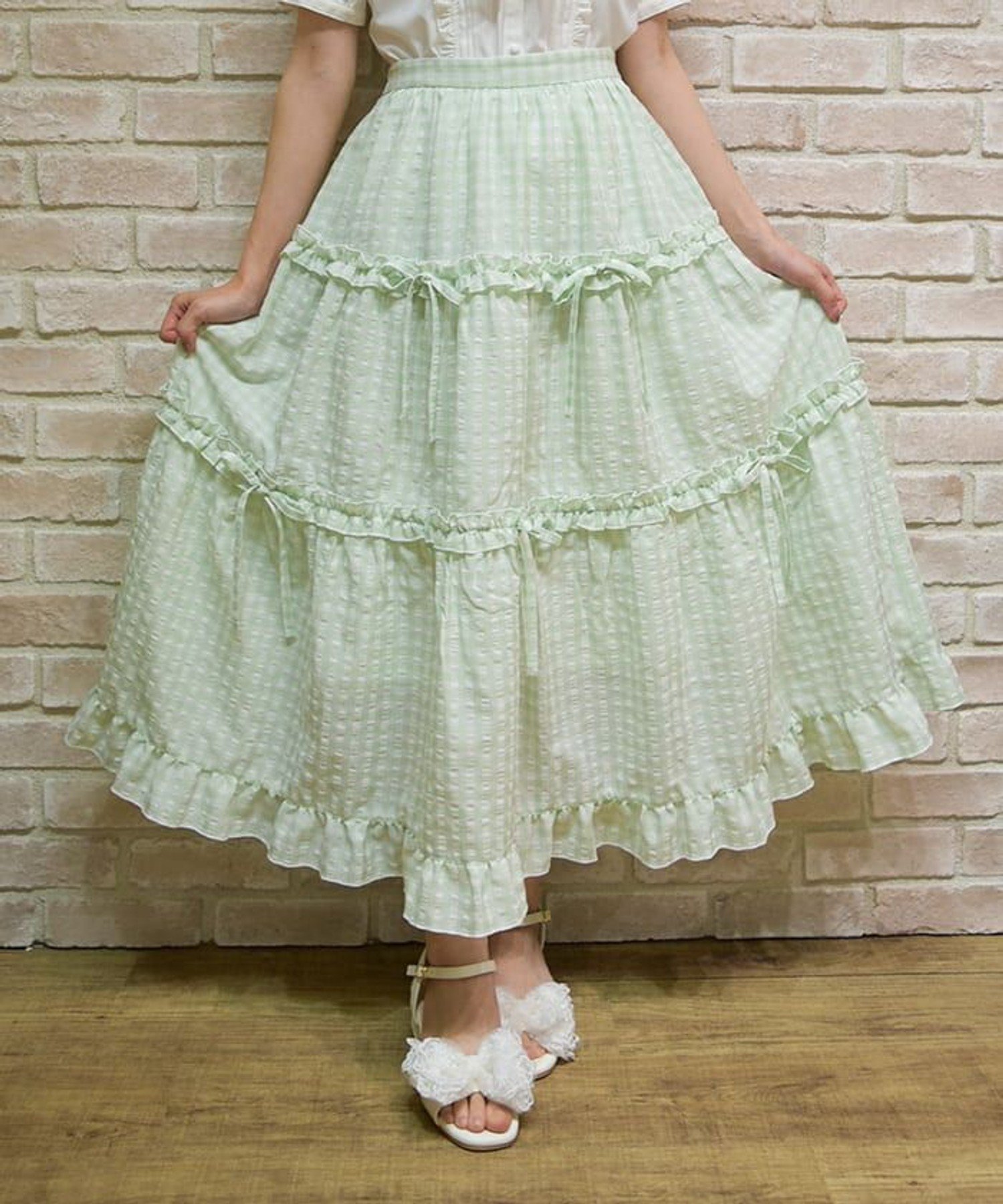 【アクシーズファム/axes femme】のギンガムティアードスカート インテリア・キッズ・メンズ・レディースファッション・服の通販 founy(ファニー) 　ファッション　Fashion　レディースファッション　Fashion for Women　スカート　Skirts　ティアードスカート　Tiered Skirts　おすすめ　Recommended / Our Picks　カットソー　Cut and Sewn Top　ギャザー　Gathered, Ruffled　ティアード　Tiered, Tiered Style　リボン　Ribbon, Bow　ミント|ID: prp329100004578153 ipo3291000000033582367