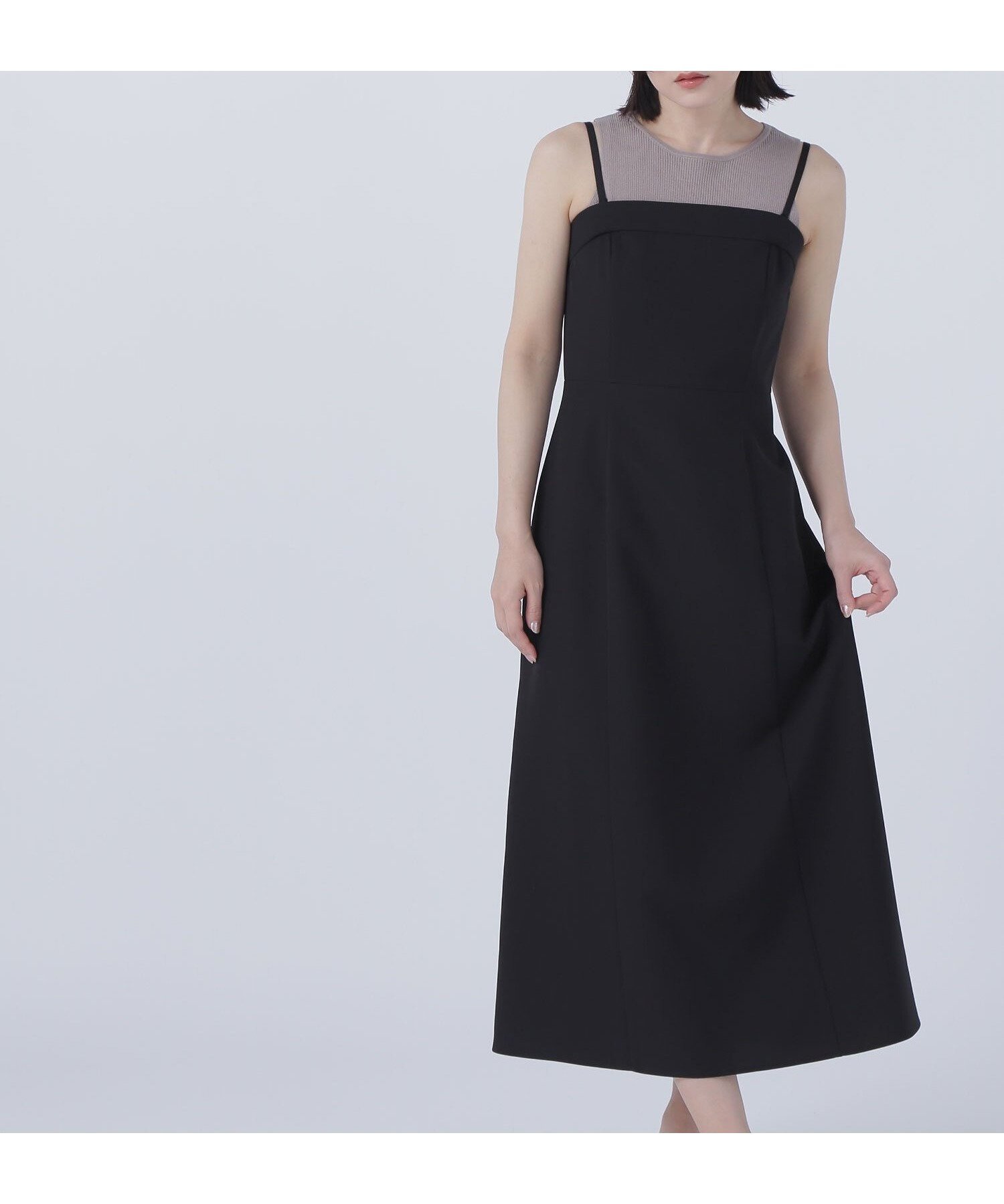 【ナチュラル ビューティー ベーシック/NATURAL BEAUTY BASIC】のアメスリセットベアナローワンピース インテリア・キッズ・メンズ・レディースファッション・服の通販 founy(ファニー) 　ファッション　Fashion　レディースファッション　WOMEN　ワンピース　Dress　キャミワンピース　Cami Dress　ストレッチ　Stretch　フェミニン　Feminine　フレア　Flare　クロ×ベージュ2|ID: prp329100004578276 ipo3291000000032430276