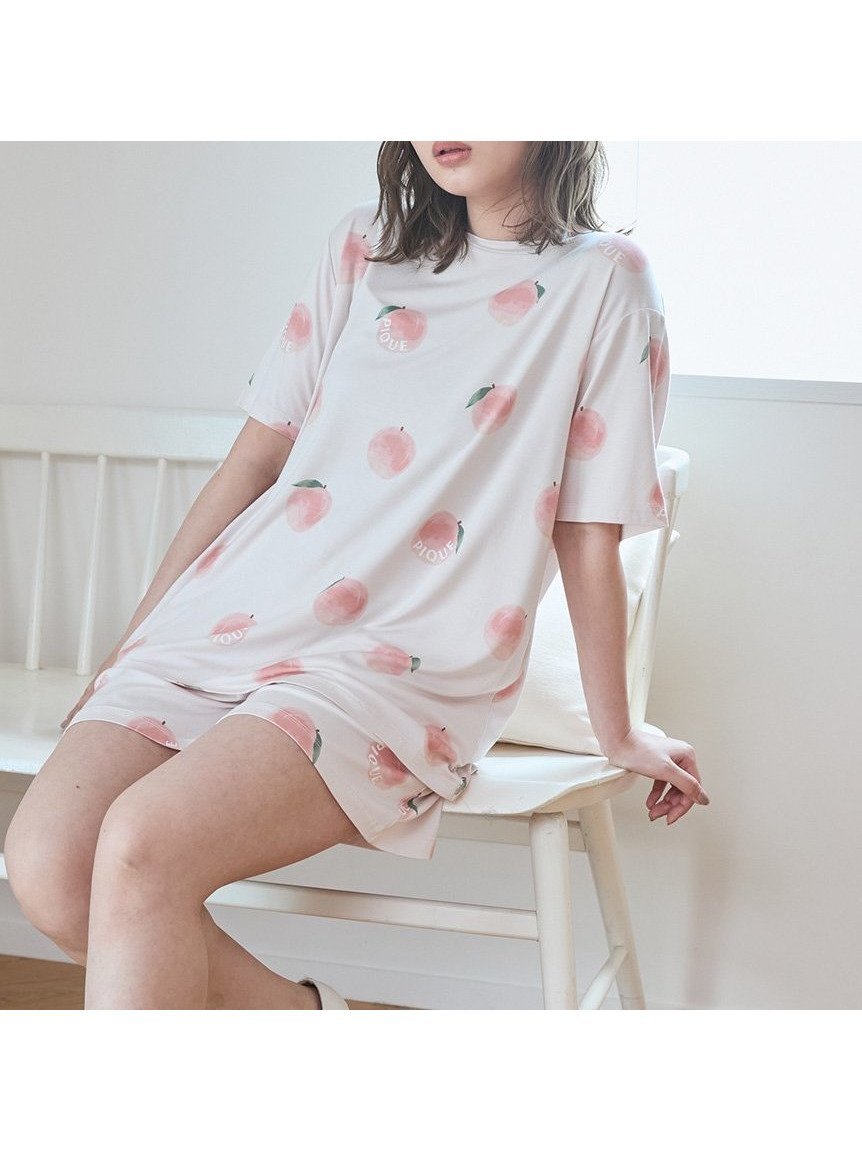 【ジェラート ピケ/gelato pique】の【接触冷感】フルーツ柄Tシャツ インテリア・キッズ・メンズ・レディースファッション・服の通販 founy(ファニー) 　ファッション　Fashion　レディースファッション　Ladies' Fashion Online　トップス・カットソー　Tops/Tshirt　シャツ/ブラウス　Shirts/Blouses　ロング / Tシャツ　T-Shirts　なめらか　Smooth　イエロー　Yellow　カットソー　Cut And Sew　ショート　Short　ピーチ　Peach　夏　Summer　犬　Dog　PCH[063]|ID: prp329100004578278 ipo3291000000032624557