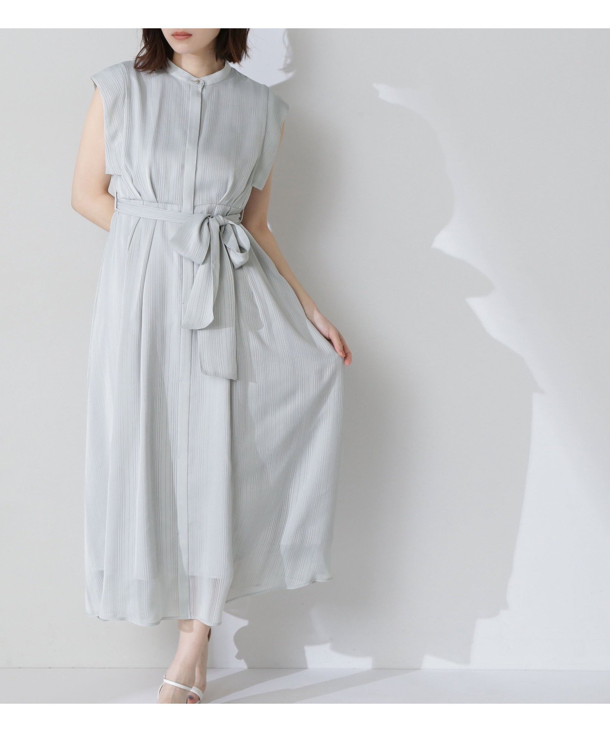 【ナチュラル ビューティー ベーシック/NATURAL BEAUTY BASIC】のシャドーストライプフレアワンピース インテリア・キッズ・メンズ・レディースファッション・服の通販 founy(ファニー) 　ファッション　Fashion　レディースファッション　WOMEN　ワンピース　Dress　ライトグリーン|ID: prp329100004578317 ipo3291000000032430762
